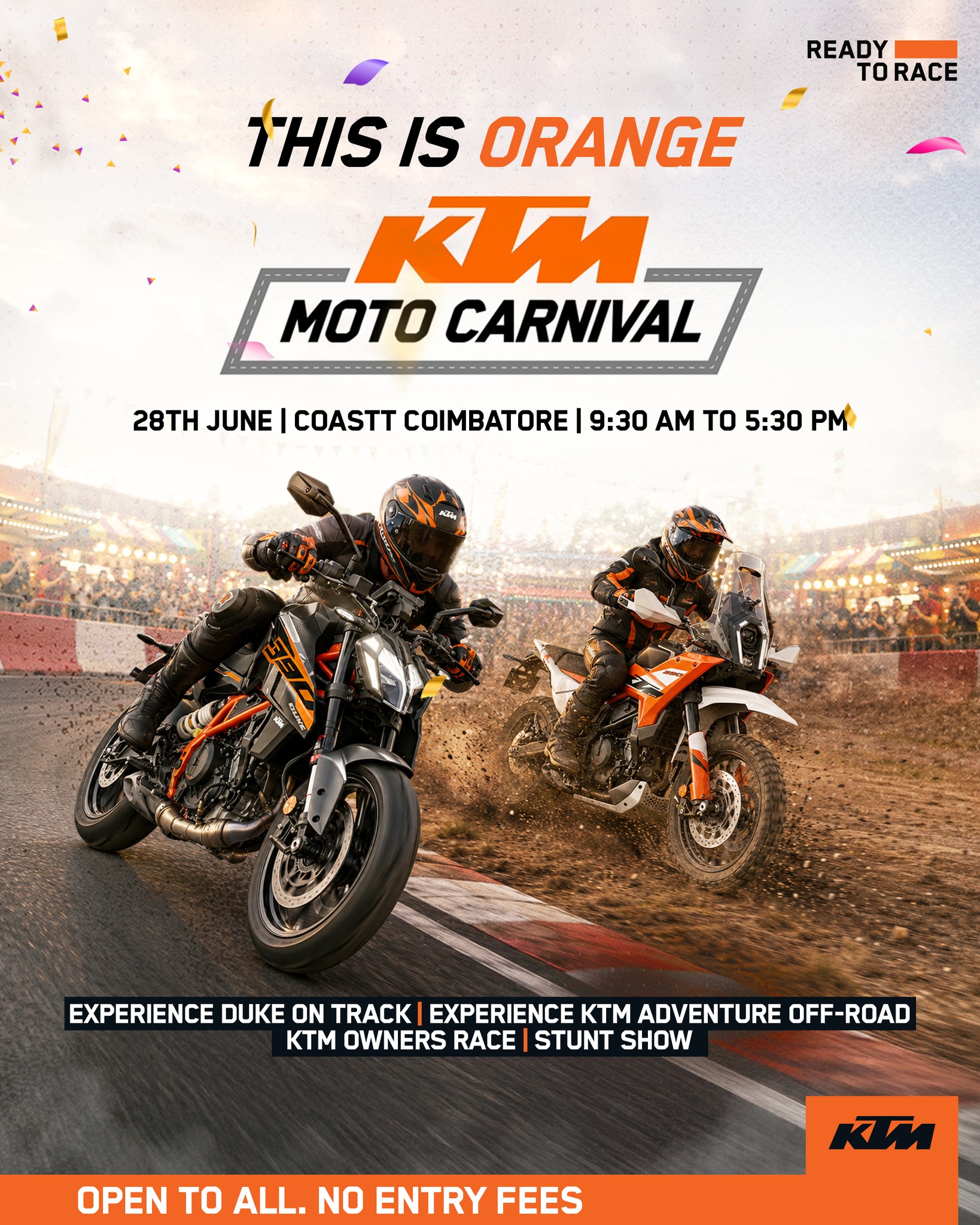 This is where adventure meets performance.
Experience the thrill of the Duke on track, take on off-road challenges with the KTM Adventure range, and witness adrenaline-fueled stunt shows—all in one unforgettable day.
Join us at the KTM Moto Carnival and experience the Orange spirit like never before.
Check the link in Bio
#KTM #ReadyToRace #KTMMotoCarnival #KTMIndia