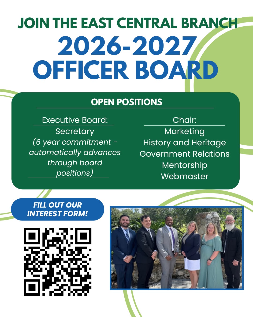 Are you ready to take your involvement to the next level? We're looking for passionate members like YOU to help lead the East Central Branch! Serving as an officer is one of the most rewarding ways to grow as a professional, build lasting connections, and make a real impact in our engineering community.
Open positions for the 2026–2027 board include:
Executive Board:
Secretary (6-year commitment — automatically advances through board positions). Deadline to express interest: July 17th
Committee Chairs:
Marketing
History and Heritage
Government Relations
Mentorship
Webmaster
Whether you're looking to sharpen your leadership skills, give back to the profession, or simply get more involved — there's a seat at the table for you!
👉Interested? Fill out our Interest Form using the QR code or at tinyurl.com/2026ECBinterest