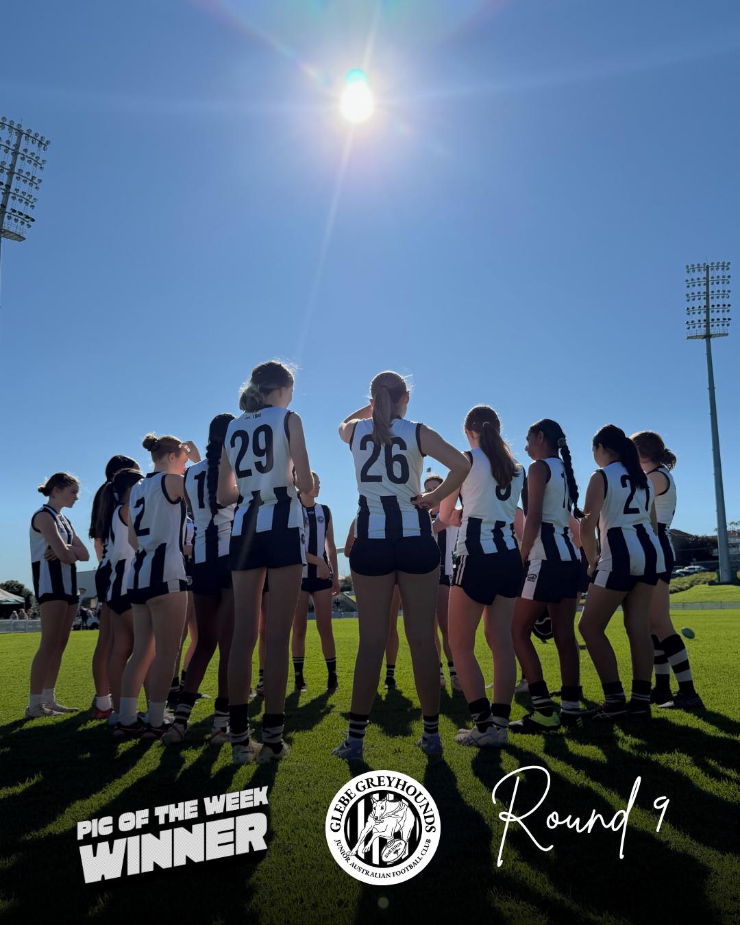 📸 Pic of the week - Round 9
What a wonderful weekend of footy, including a great turn out for Don’s Round at Jubilee on Sunday.
Our winner this week is Stacey Kouros (@U15G Greyhounds 2026), for this great picture of a sunny Sunday morning huddle at Drummoyne Oval. Congratulations, you’ve won a dinner voucher from our club sponsor, Mavericks. @my_mavericks
You can view all 10 finalists for Round 9 below.
Carna Greyhounds and Bloodhounds! 🐾