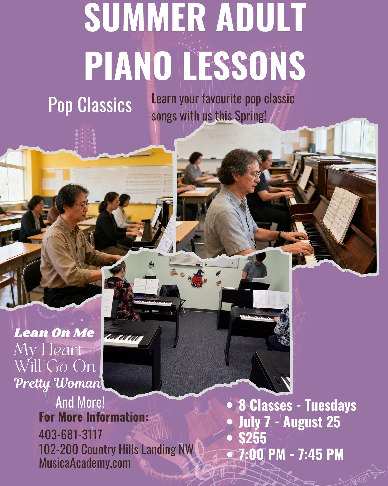 It's NEVER too late to #learnpiano. Come in and learn how to play pop classics that #adults like us know! Such as My Heart Will Go On, Pretty Woman and Lean on Me! Hurry and sign up now! As spots are #limited