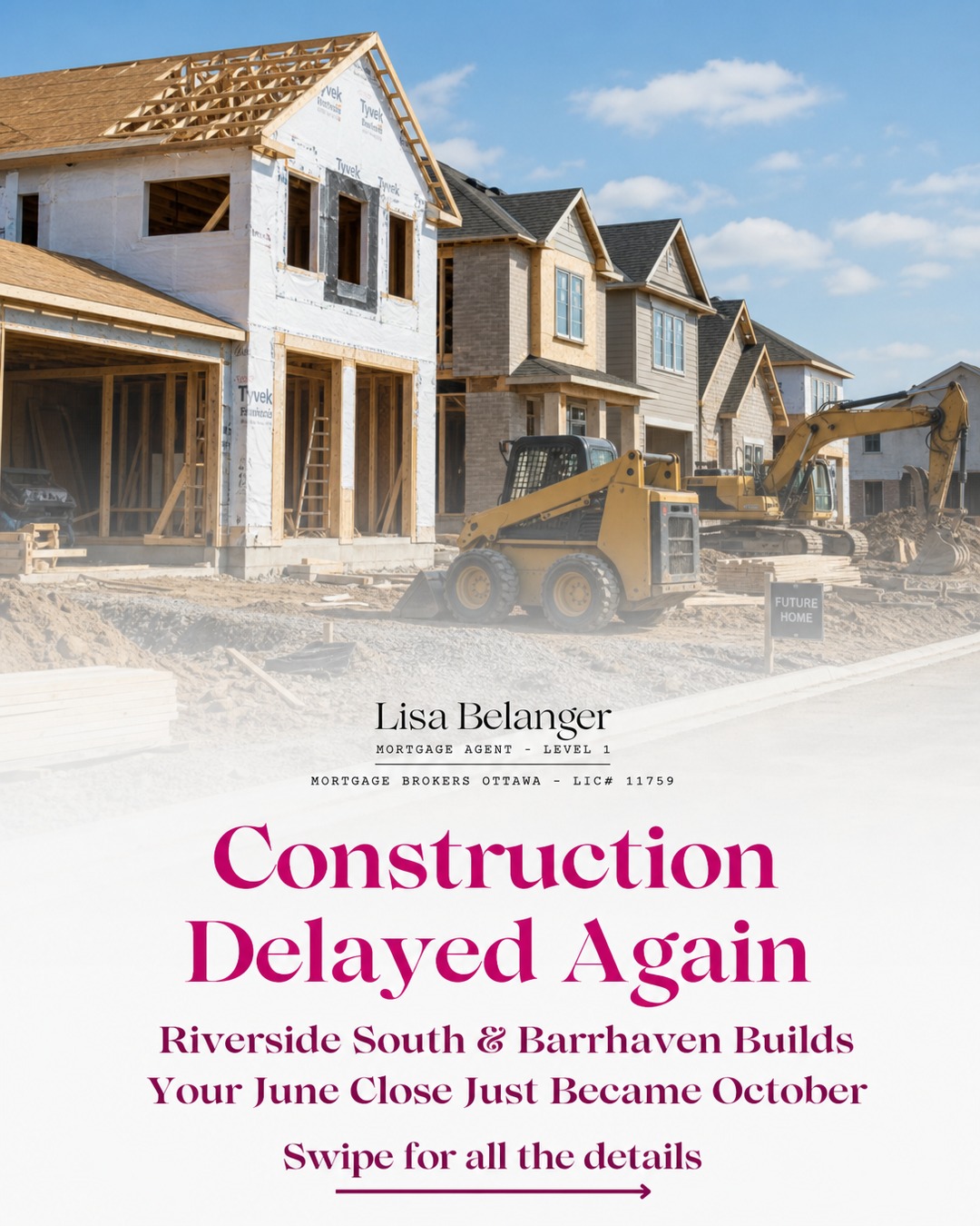 🏗️ If you bought a pre-construction home in Riverside South or Barrhaven expecting to move in this June, you've probably received a delay notice by now. I'm hearing 12-16 week pushbacks across multiple projects — spring closings are becoming fall closings.
This isn't just frustrating logistically; it creates real mortgage complications. Your pre-approval and rate hold from earlier this year? They're not going to last until October. If your income, credit, or employment changes between now and your new closing date, that impacts your qualification. If rates move higher, you'll stress test at the new number. 📊
Here's what I'm advising Ottawa new construction buyers right now:
✅ Get the new occupancy date in writing from your builder
✅ Don't panic — your approval isn't void, it just needs refreshing
✅ Plan to renew your pre-approval 60 days before the NEW closing date
✅ Maintain your credit and income situation (no big purchases, job changes, etc.)
✅ Lock your rate when you're 120 days out from actual possession
Delays are common in new construction, but they don't have to derail your mortgage. If you're in this situation in Riverside South, Barrhaven, or anywhere else in Ottawa, reach out to me. I'll review your timeline, confirm your approval status, and make sure you're ready when your builder finally is. Let's stay proactive together. 🔑
#mortgagebroker #mortgage #realestate #ottawa #tips