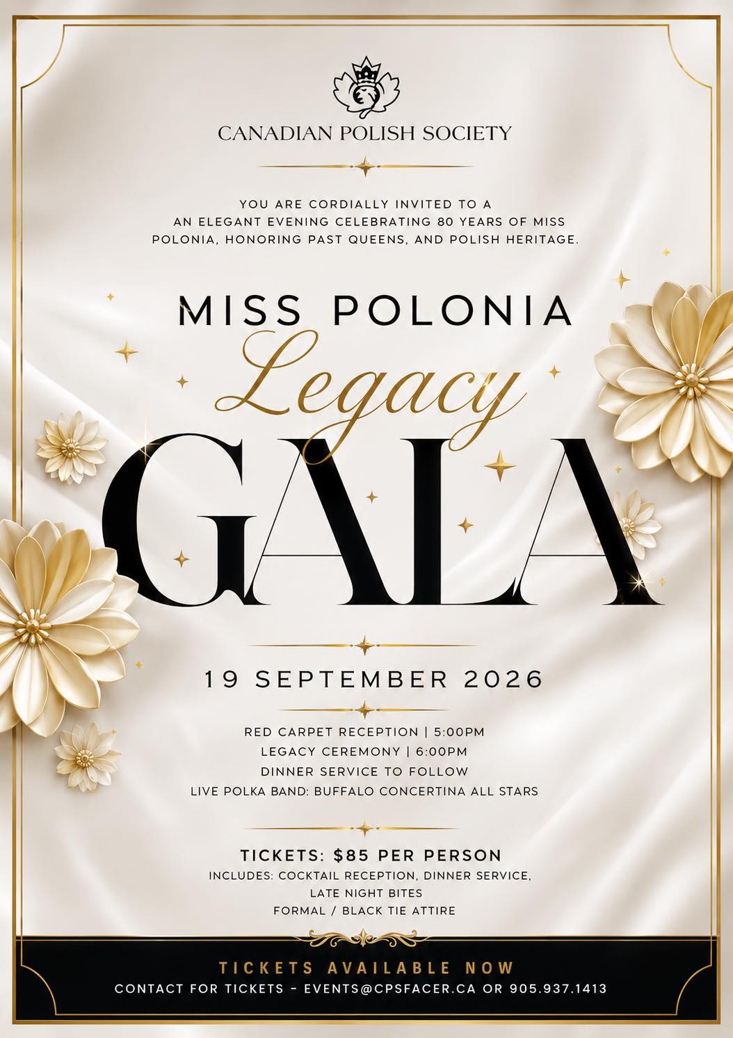 ✨ IT’S OFFICIAL ✨
The invitations have officially been sent!
On behalf of the Canadian Polish Society of St. Catharines and the Miss Polonia Legacy Gala Committee, we are honoured to announce the Miss Polonia Legacy Gala celebrating 80 years of tradition, heritage, and the incredible women who have represented our Polish community throughout the generations.
If you are a former Miss Polonia Queen, please check your email. We are so excited to celebrate and honour you during this very special evening.
What started as an idea has become a true labour of love. It has been a joy to help create an event that brings together past Queens, families, friends, and our community to celebrate a legacy that spans eight decades.
We look forward to recognizing the women who have carried this tradition forward and creating an unforgettable evening filled with memories, pride, and Polish heritage.
🇵🇱 Miss Polonia Legacy Gala
📅 September 19, 2026
📍 Canadian Polish Society, St. Catharines
Here’s to the upcoming 80 years of legacy, tradition, and community. ❤️
#MissPolonia #MissPoloniaLegacyGala #PolishHeritage #CanadianPolishSociety #StCatharines