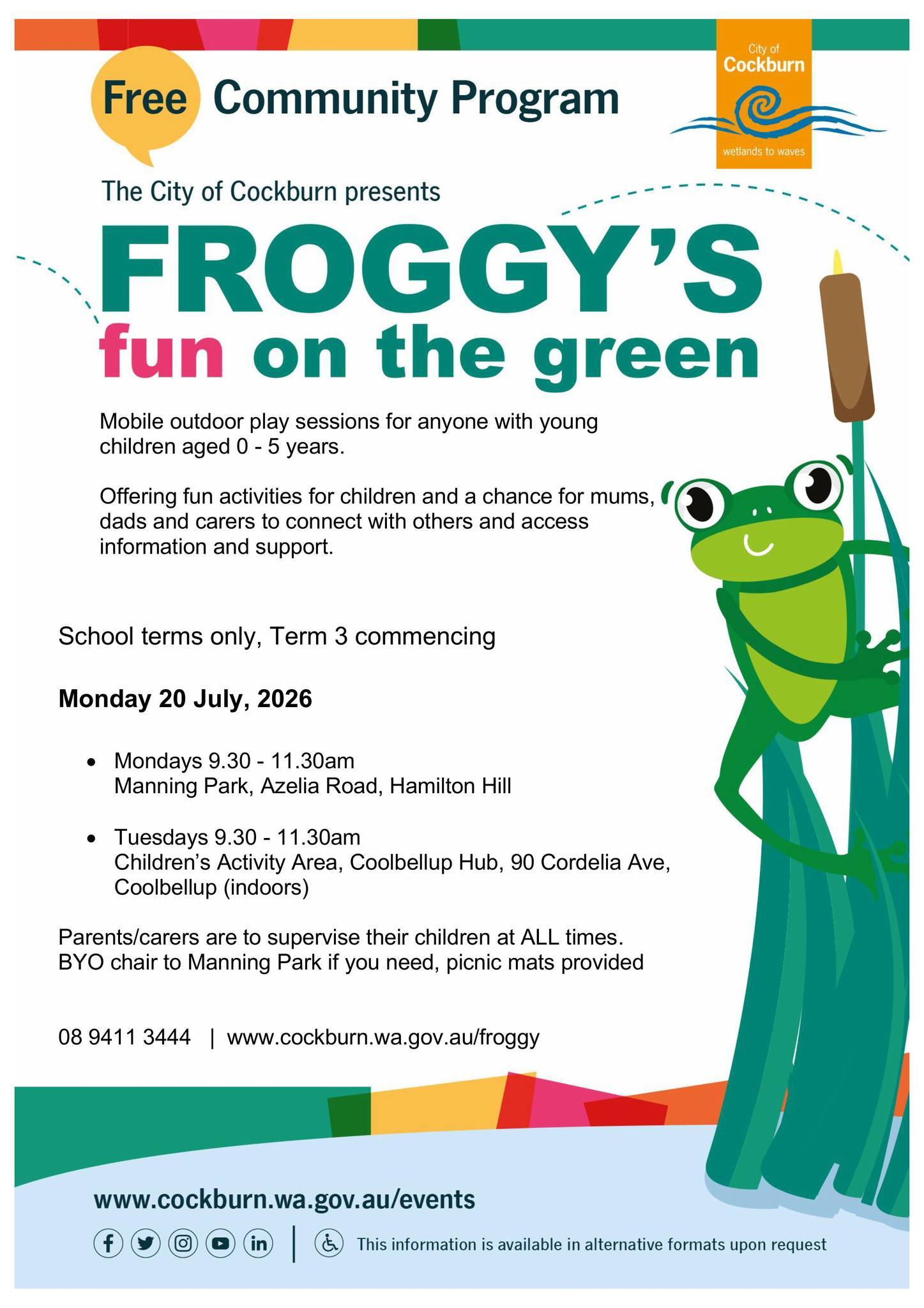 We've gotten some question about playgroups nearby, so here you go. City of Cockburn is running free playgroups starting from the 20th of July.