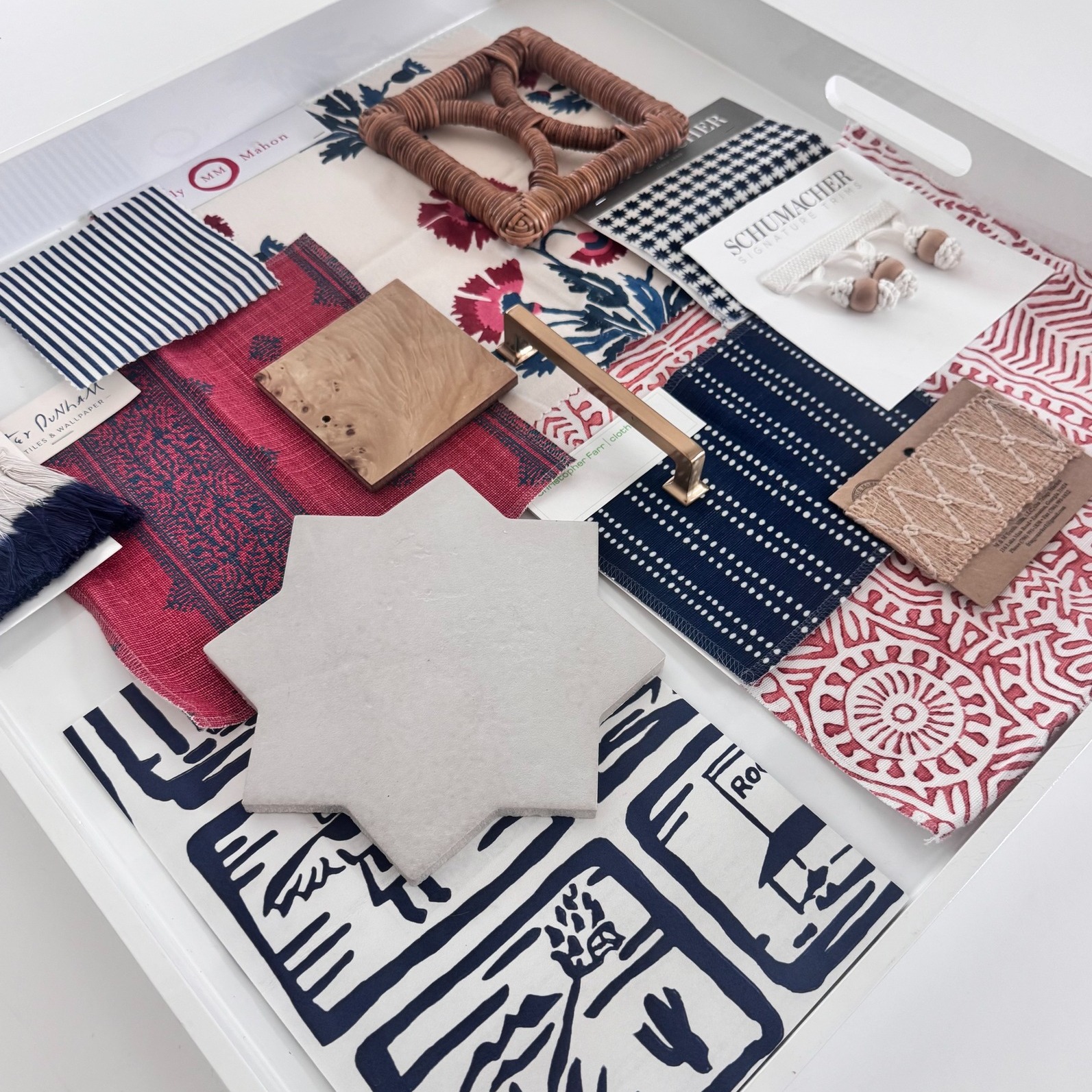 Red, white, and beautifully curated.
We love drawing inspiration from the season while keeping it timeless. This Fourth of July-inspired mood board layers classic navy, crisp white, rich reds, warm wood tones, natural textures, and polished brass for a look that's equal parts patriotic and sophisticated.
A thoughtfully curated palette is where every great design begins—transforming individual materials into a home that feels cohesive, collected, and uniquely yours.
Happy Fourth of July!!!
#HayesNashDesignCo #MoodBoard #InteriorDesign #DesignInspiration #FourthOfJuly #PatrioticPalette #CoastalInteriors #LuxuryInteriors #CharlestonDesigner #CharlotteDesigner #TimelessDesign #MaterialPalette