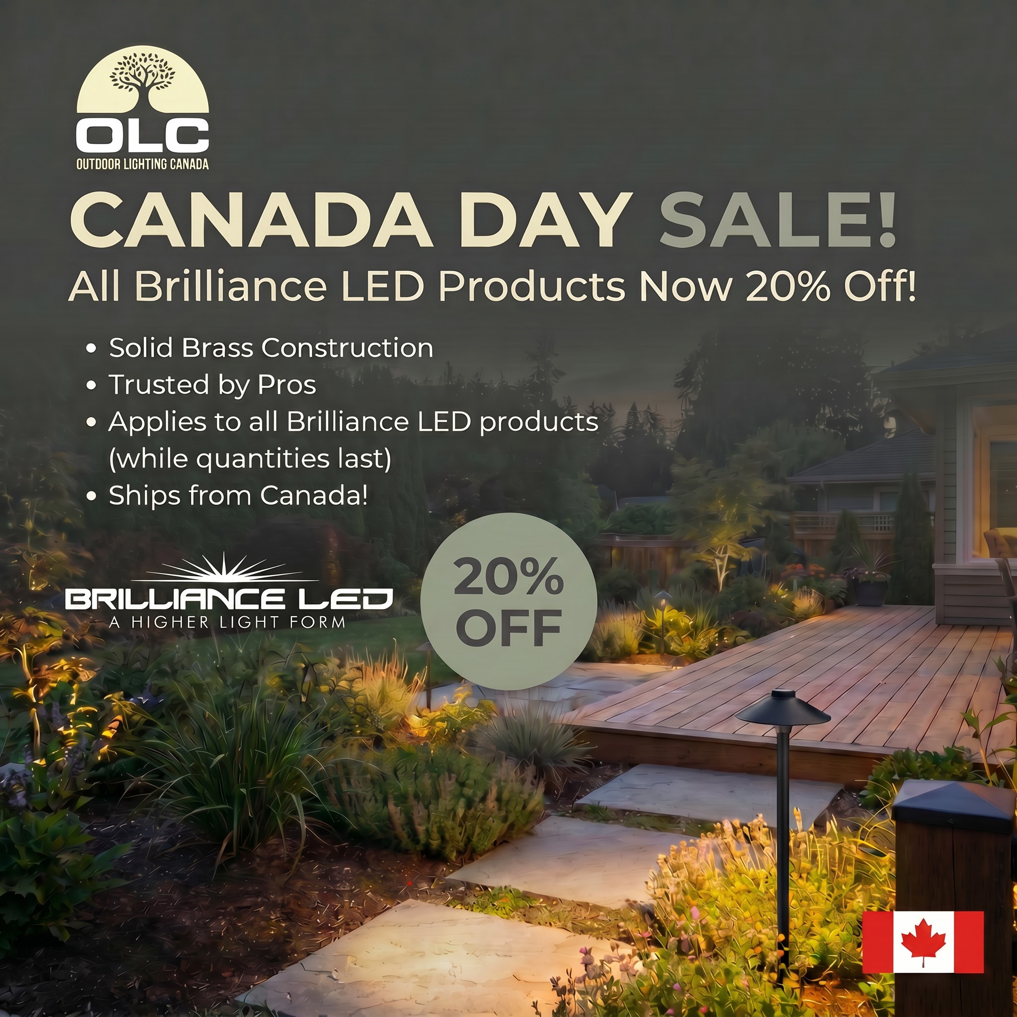 Our biggest sale yet on all Brilliance LED products!
-Applies to all Brilliance LED products!
-Low Voltage LED Lighting and Solar Solutions.
-Free Shipping on all orders over $175!
-Located in Canada, ships from Burlington, ON.
-Pick up option also available.
#Brilliance #landscaplightingdesign #outdoorlighting #landscapelightingdesign #outdoorlighting #landscapelighting