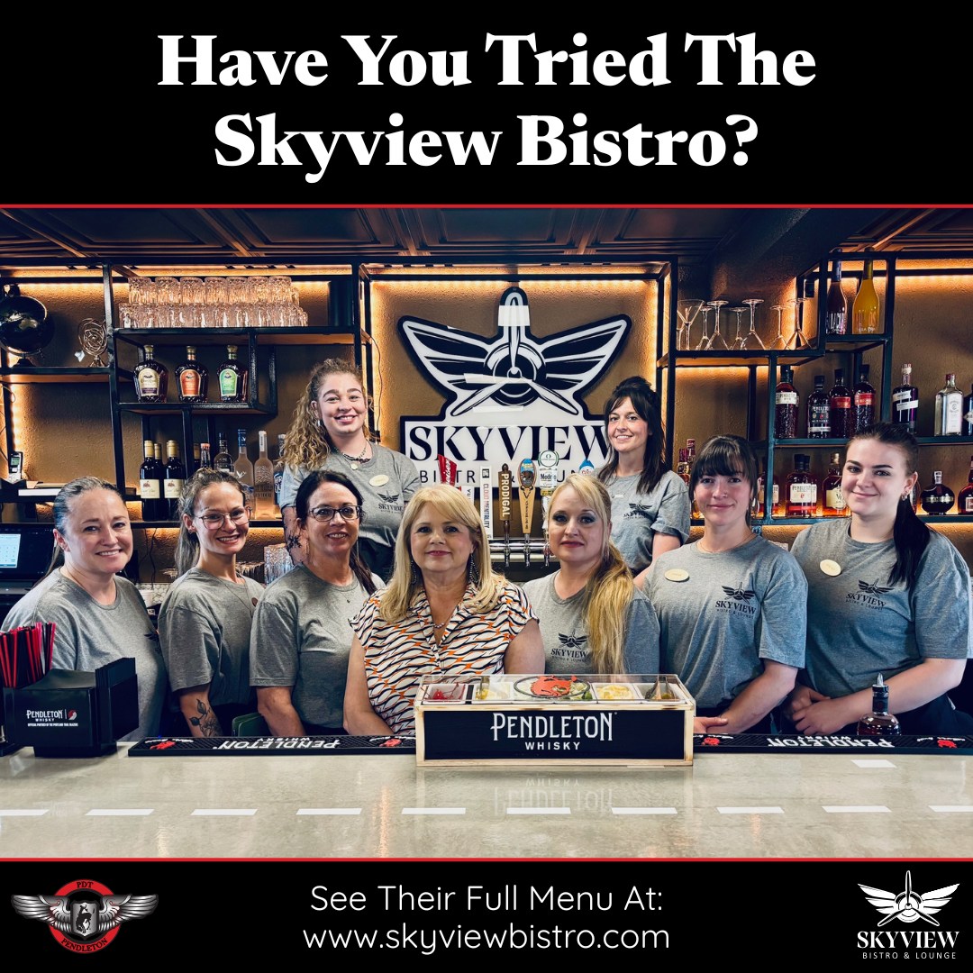 Still haven’t stopped by @skyviewbistrolounge for lunch or dinner?
Don't miss out on great food, panoramic runway views, and an aviation‑themed atmosphere you won’t find anywhere else in Pendleton. All of it is waiting right inside the airport terminal!
Whether you’re grabbing a quick lunch, planning a relaxed dinner, or just want a local spot with a view worth talking about, Skyview Bistro is ready for takeoff.
Tag someone who needs to try it with you!
.
.
#PendletonAirport #SkyviewBistro #PendletonOregon