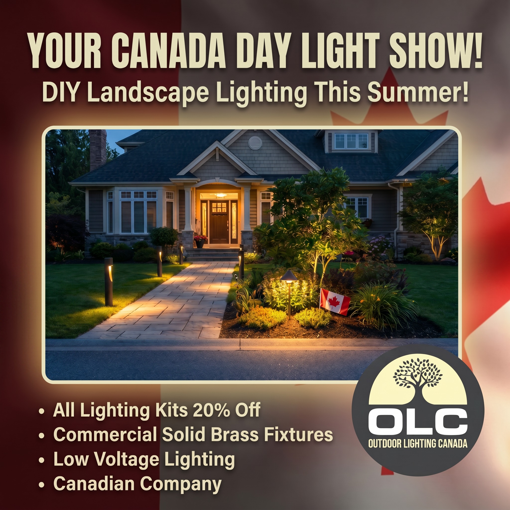 Make this Canada Day the Highlight of your summer with a Landscape Lighting system. Install your professional lighting system in an afternoon and add the splash you've been looking for to your landscape.
-Free Shipping on all Landscape Lighting Kits and order over $175
-Canadian Company shipping from Ontario Canada!
-Solid Brass Commercial grade fixtures and lamps.
-Free Landscape Lighting design advice.
#landscapelighting #landscapelightingdesign #outdoorlighting #lightingkits #lowvoltagelighting