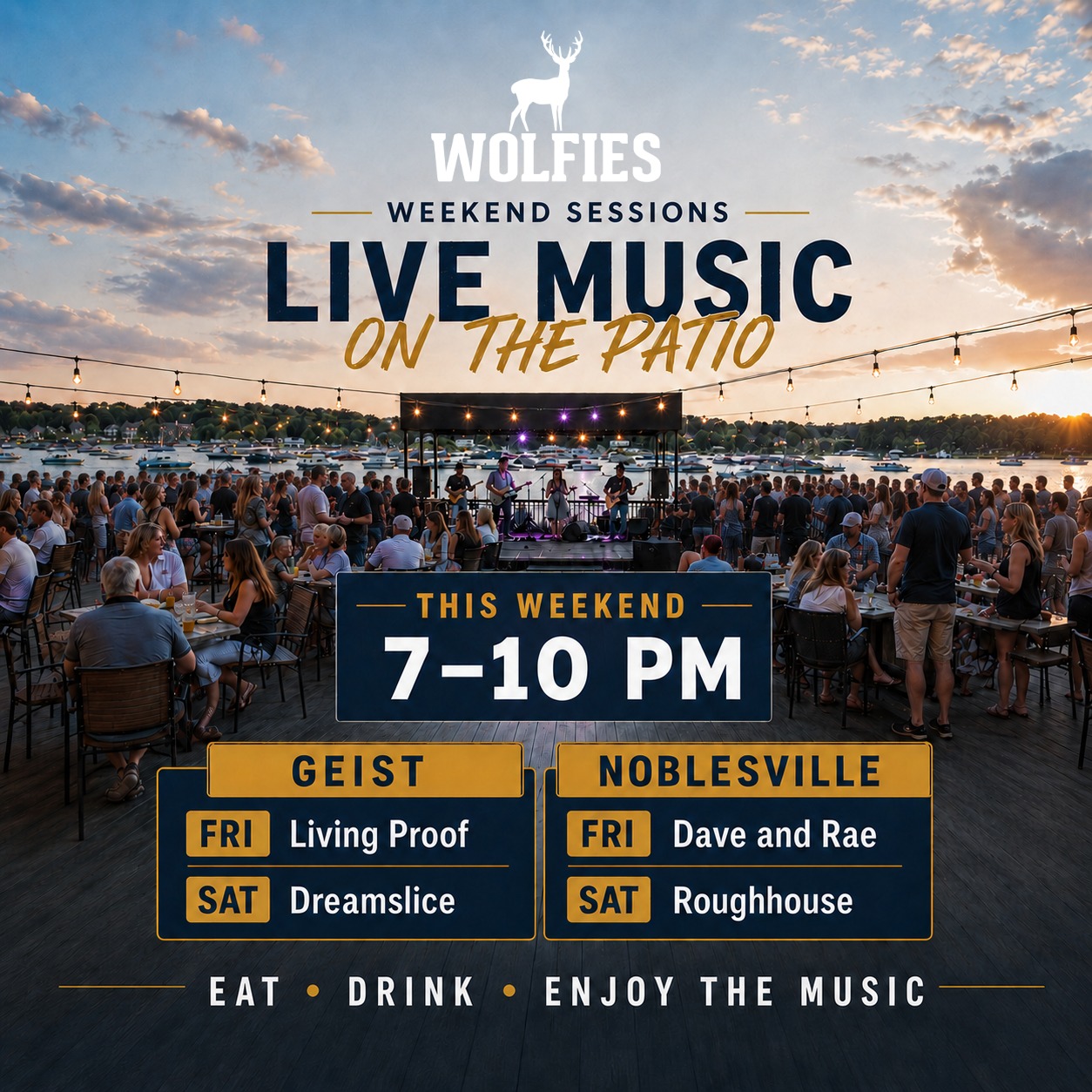 Great bands. Cold drinks. Beautiful patio views.
The only thing missing is you. 🎶🍻
Join us this Friday and Saturday night for live music on the patio at Wolfies Noblesville and Wolfies Geist. Bring your crew, grab a table, and make a weekend memory with us. @daveandrae @livingproofindy @dreamslicemusic @roughouse_indy
#WolfiesGrill #WolfiesNoblesville #WolfiesGeist #LiveMusic #PatioSeason #PatioNights #WeekendPlans #NoblesvilleIN #GeistReservoir #HamiltonCountyIN #GoodFoodGoodFriends #ColdDrinks
