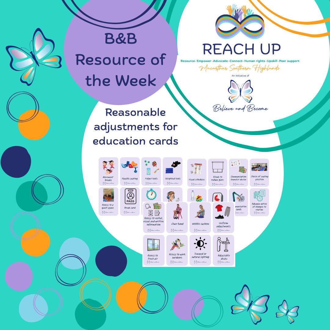 Did you know that we now have over 45 amazing resources available completely FREE on our webpage https://www.believeandbecome.com.au/resources?
Today we are featuring our Reasonable adjustments for education cards - This printable set contains 32 cards, each reflecting a different reasonable adjustment which may support students with learning differences or disabilities to engage in education settings.
The development of our free resources has been supported by a Peer Support and Capacity Building Grant from the NDISβΊοΈπ¦