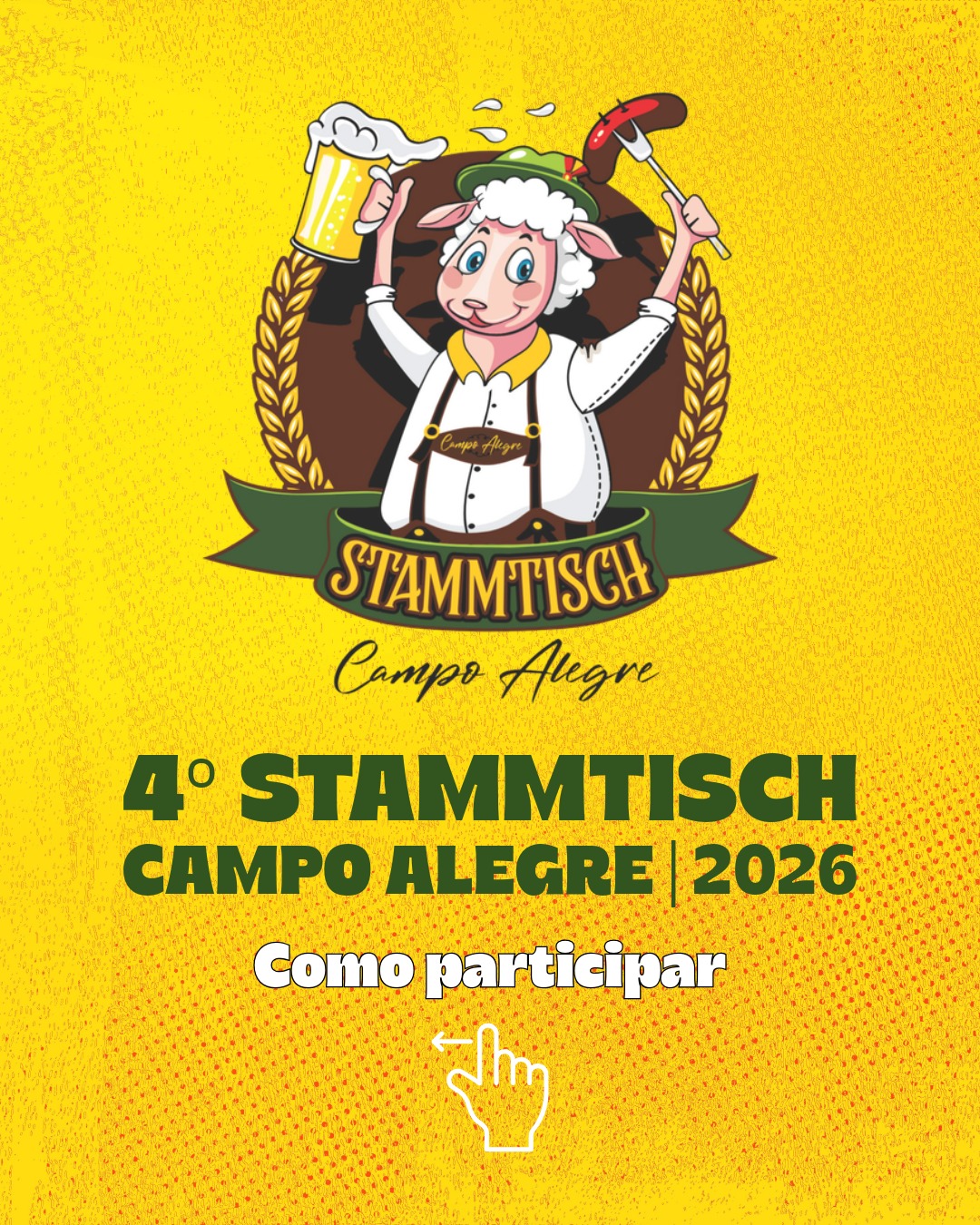 Prepare-se para viver momentos inesquecíveis no coração da nossa Serra! 🏔️✨
Vem aí o 4º Stammtisch Campo Alegre, a festa que celebra o que temos de melhor: a amizade, a nossa cultura e a alegria de estarmos juntos! No dia 15 de agosto, a Praça da Cascata Paraíso será o cenário de um encontro repleto de sorrisos, boa música e, claro, aquele chopp gelado que combina perfeitamente com o clima acolhedor da nossa cidade.
O Stammtisch é mais do que um evento, é uma tradição onde grupos de amigos se reúnem para compartilhar histórias e criar novas memórias. E você não pode ficar de fora dessa grande celebração organizada pela Associação de Turismo de Campo Alegre - Caminhos da Serra. 🍻🥨
Programe-se:
📅 Data: 15 de agosto de 2026
🕙 Horário: Das 10h às 17h
📍 Local: Praça da Cascata Paraíso – Centro de Campo Alegre/SC
Como garantir o lugar do seu grupo? É simples! Reúna até 25 amigos, escolha um responsável e siga os passos para a inscrição:
1. Acesse o site oficial: www.visitecampoalegre.com.br/stammtisch2026
2. Leia o regulamento e escolha o seu kit (opções de 60L ou 100L de chopp).
3. Verifique a categoria do seu grupo (Associado, Recorrente ou Novo).
4. Faça a inscrição online, realize o pagamento via PIX e envie o comprovante.
Os kits são completos, incluindo barraca, chopeira, gelo e tudo o que você precisa para apenas se preocupar em aproveitar a festa! ⛺❄️
Não deixe para a última hora! As vagas são limitadas e a vontade de celebrar já está batendo forte. Acesse o site, inscreva seu grupo e venha fazer parte da história do 4º Stammtisch Campo Alegre.
Esperamos por vocês para brindarmos à vida e à amizade em meio às paisagens encantadoras da nossa Serra! 🥂🌲
#StammtischCampo Alegre #CampoAlegreSC #CaminhosDaSerra #TurismoCampoAlegre #Amizade #CulturaAlemã #SerraCatarinense #Evento2026 #VisiteCampoAlegre