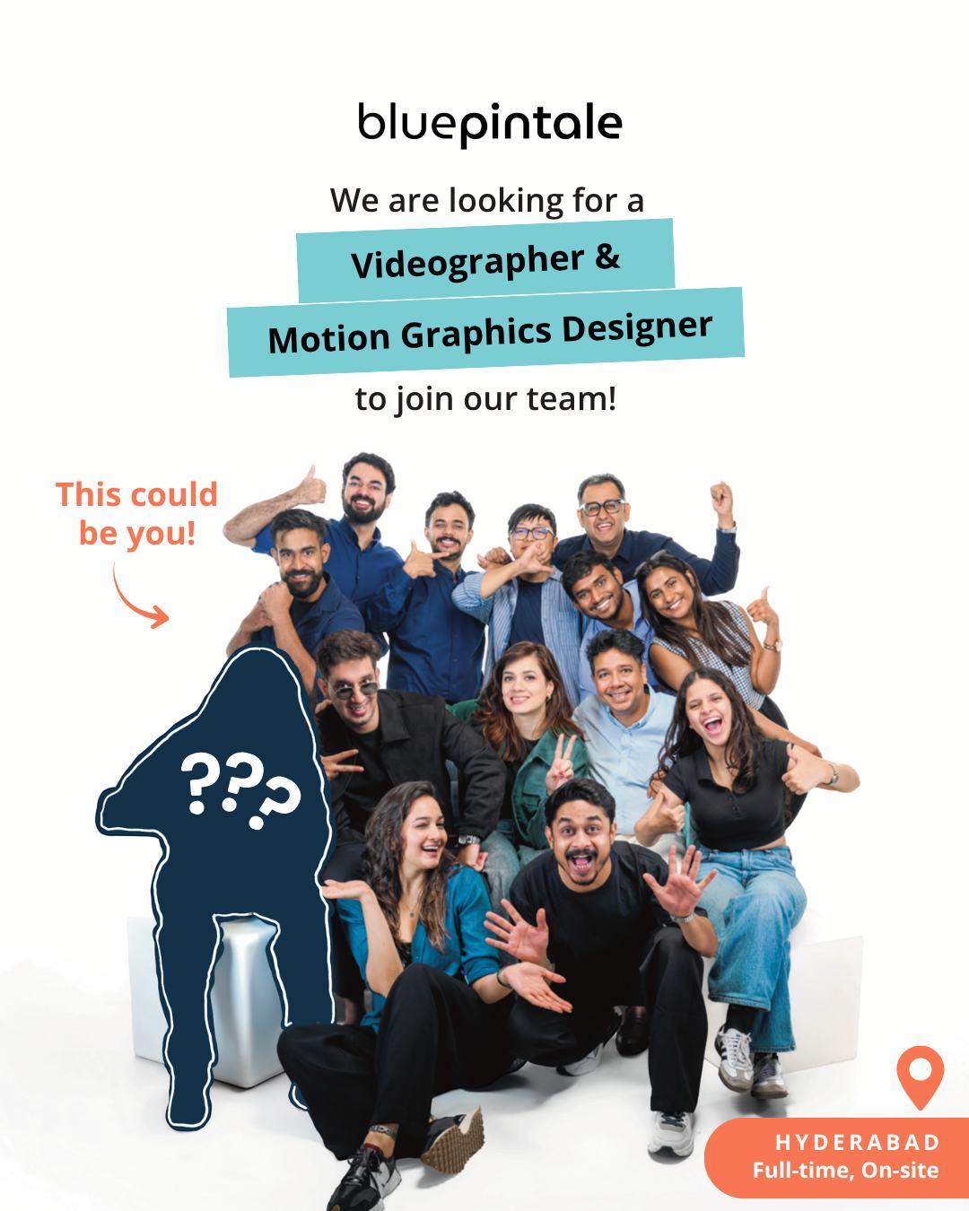 We're Hiring! 📹
Position: Videographer & Motion Graphics Designer
Location: Hyderabad
Type: Full-time, On-site
Are you passionate about visual storytelling? Do you excel at camera operation, lighting design, and post-production?
We are searching for talented individuals to craft compelling video content for global brands.
Requirements:
Video production expertise | Camera operation skills | Post-production & editing proficiency | Strong visual storytelling sense
Interested? Send your portfolio & resume to:
📧 careers.bluepintale@gmail.com