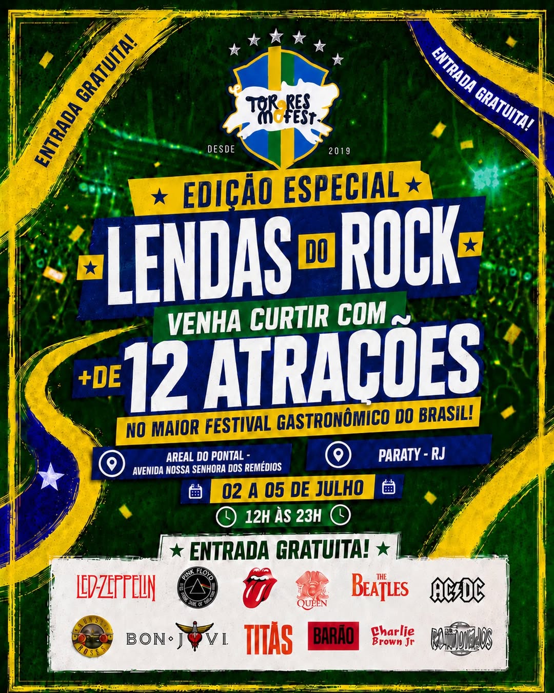 🎸🔥 TorresmoFest Paraty 2026 chegou!
Prepare-se para dias de muito rock, gastronomia e energia boa em um dos eventos mais esperados do ano em Paraty!
📅 Programação do evento:
🎶 Shows de rock durante todos os dias
🍖 Gastronomia com o melhor do torresmo e comidas típicas
🍺 Cervejas artesanais e bebidas especiais
🎤 Bandas ao vivo e tributos incríveis
🎉 Ambiente perfeito para curtir com amigos e família
E para aproveitar tudo isso com conforto, a dica é clara:
🏡 Pousada Parque Imperial
✔️ Quartos aconchegantes
✔️ Localização estratégica
✔️ Ambiente tranquilo para descansar depois dos shows
📲 Garanta sua hospedagem e viva o TorresmoFest sem preocupações!
#TorresmoFestParaty #RockEmParaty #ParatyRJ #PousadaParqueImperial #EventosParaty #TurismoParaty #RockNRoll
