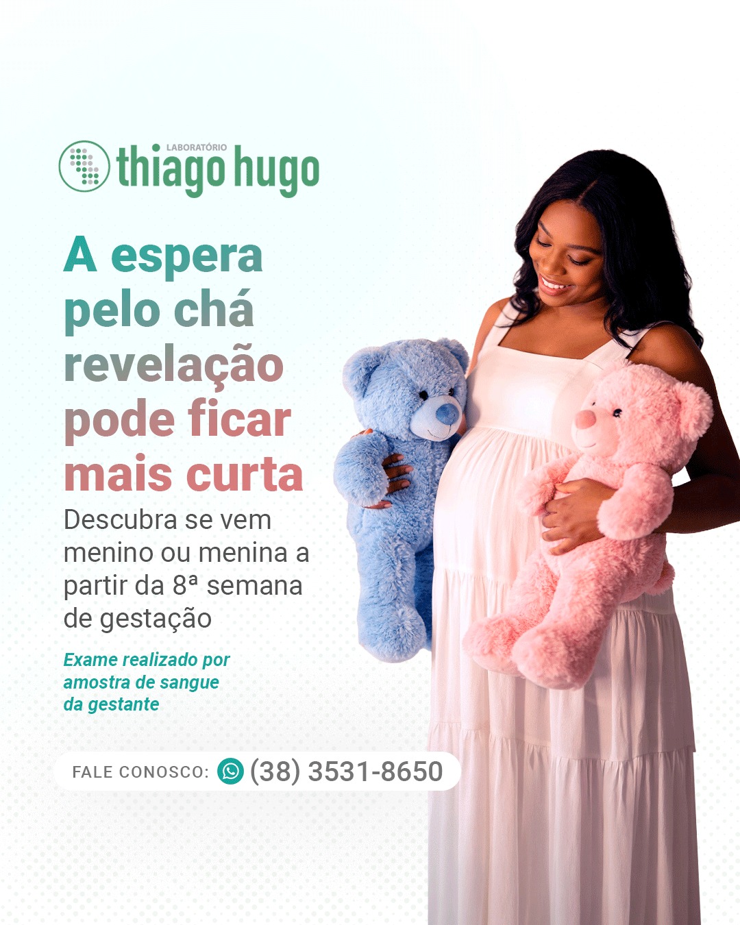 A sexagem fetal permite descobrir, com segurança e de forma antecipada (a partir da 8ª semana), o gênero do bebê usando apenas uma amostra de sangue da mãe. 💕
Além de trazer essa resposta antes do ultrassom, o exame é realizado com tecnologia avançada e cuidado em cada etapa, para garantir confiança no resultado.
Quer saber mais sobre como funciona e quando realizar? Fale com nossa equipe e tire suas dúvidas.
🔬Laboratório Thiago Hugo
☎📲 Whatsapp ou Call Center (38) 3531-8650
📧 contato@laboratoriothiagohugo.com.br
📍Unidades em Diamantina, Patrocínio, Conceição do Mato Dentro e região.
Para mais informações, acesse o site:
🌐 www.laboratoriothiagohugo.com.br
#diamantinamg #conceiçãodomatodentro #patrocinio #laboratoriothiagohugo