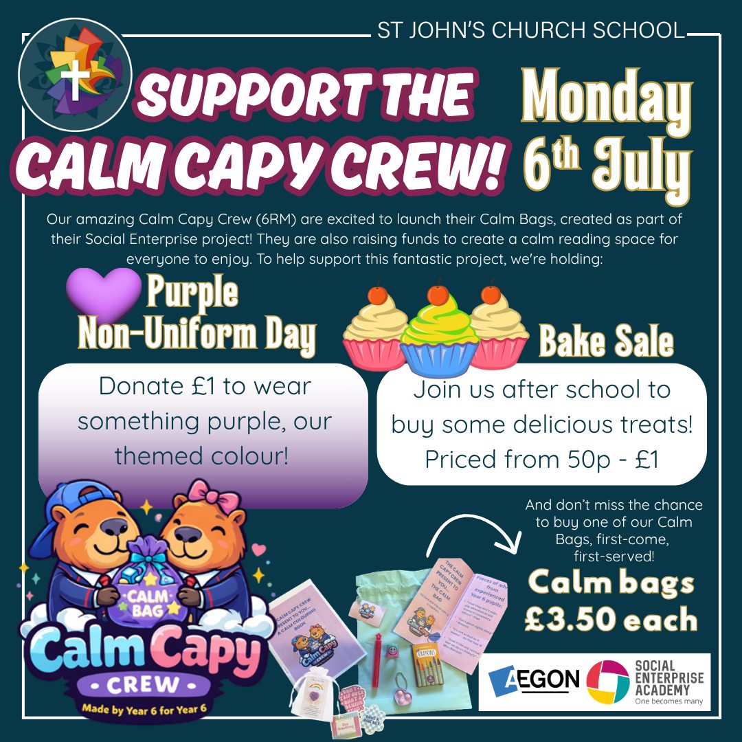 Save the Date: Monday 6th July!
Every purchase, cake and donation will help bring our calm reading space to life. Thank you for supporting the Calm Capy Crew and their inspiring project! 💜