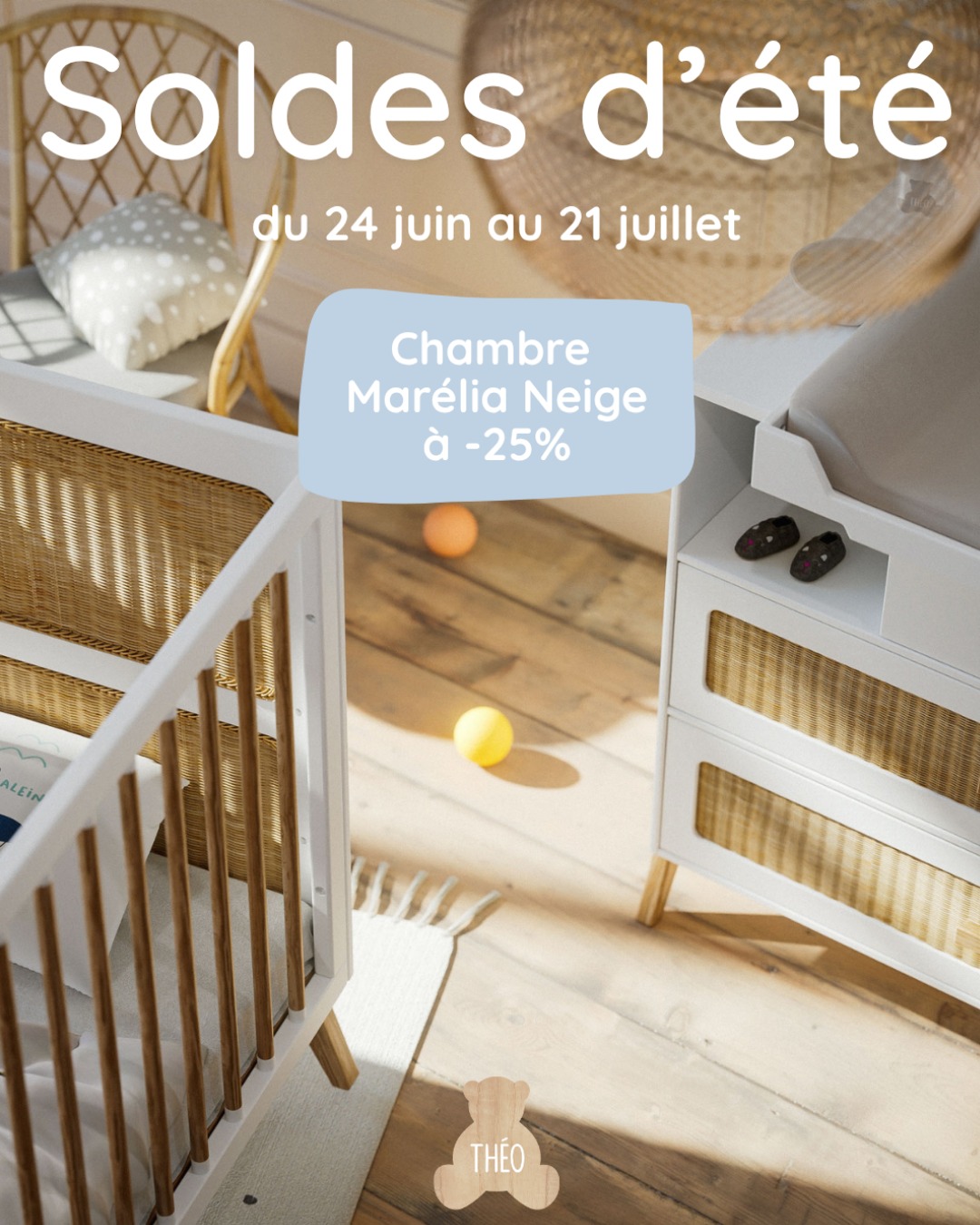 ✨ C'est le moment d'en profiter !
Jusqu'à -30% sur une sélection d'articles et 4 chambres complètes Théo-Bébé
⏳ Offre valable jusqu'au 21 juillet
#Soldes #TheoBebe #ChambreBebe #MobilierBebe #BabyRoom #DecorationBebe