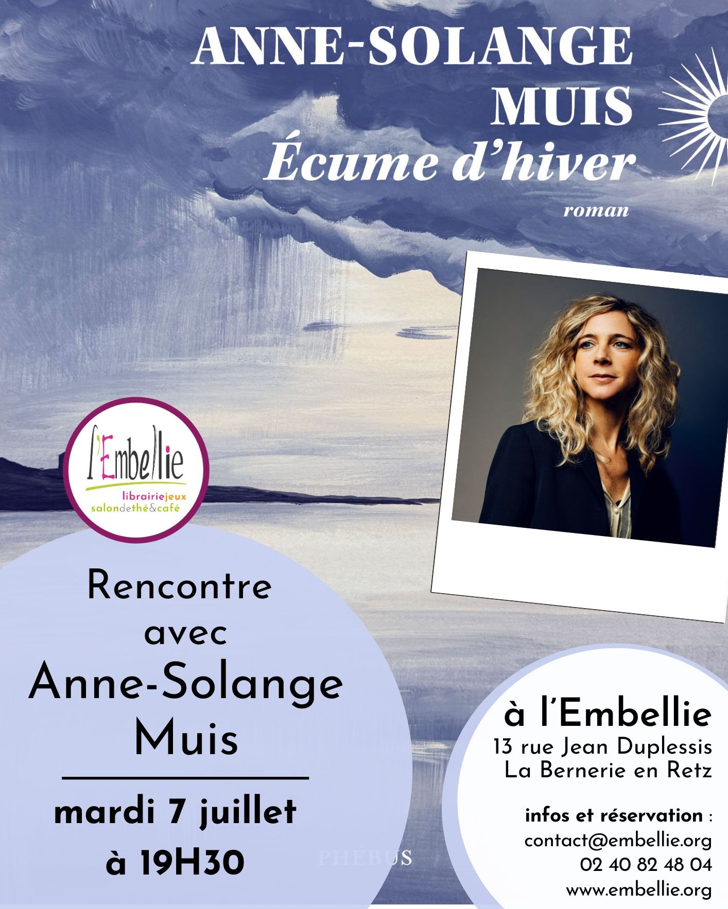 Mardi 7 juillet, nous aurons le plaisir d'accueillir @annesolange.muis à la librairie pour une rencontre autour de son dernier roman "Ecume d'hiver" paru aux @editionsphebus . Une magnifique plongée au coeur de Saint Pierre et Miquelon. RDV à 19h30 à la librairie !
