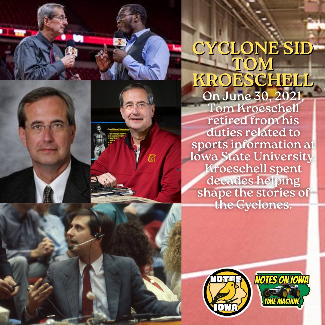 Iowa Time Machine ⏰: On June 30, 2021, Tom Kroeschell retired from his duties related to sports information at Iowa State University. Kroeschell spent decades helping shape the Cyclones' stories.
Kroeschell began his path in sports information while a student at Drake University in Des Moines. A native of the Chicagoland area in Illinois, he returned to work at Northwestern University before finding his permanent fit in Ames when a job opened during the mid-1980s.
Kroeschell arrived at Iowa State in 1985, a time when college athletics was becoming more media-driven and more dependent on careful public communication. Signed up to make $18,900 a year, he went to work helping Cyclone fans get a better sense of their sports teams.
He spent 36 years in the athletic department, rising to head SID in 1993. Twenty years later, he transitioned to Cyclones.tv. During his long career, Kroeschell helped the public better understand the Cyclones one game, one story, and one season at a time. #Iowa #OTD #History #IowaState #Athletics