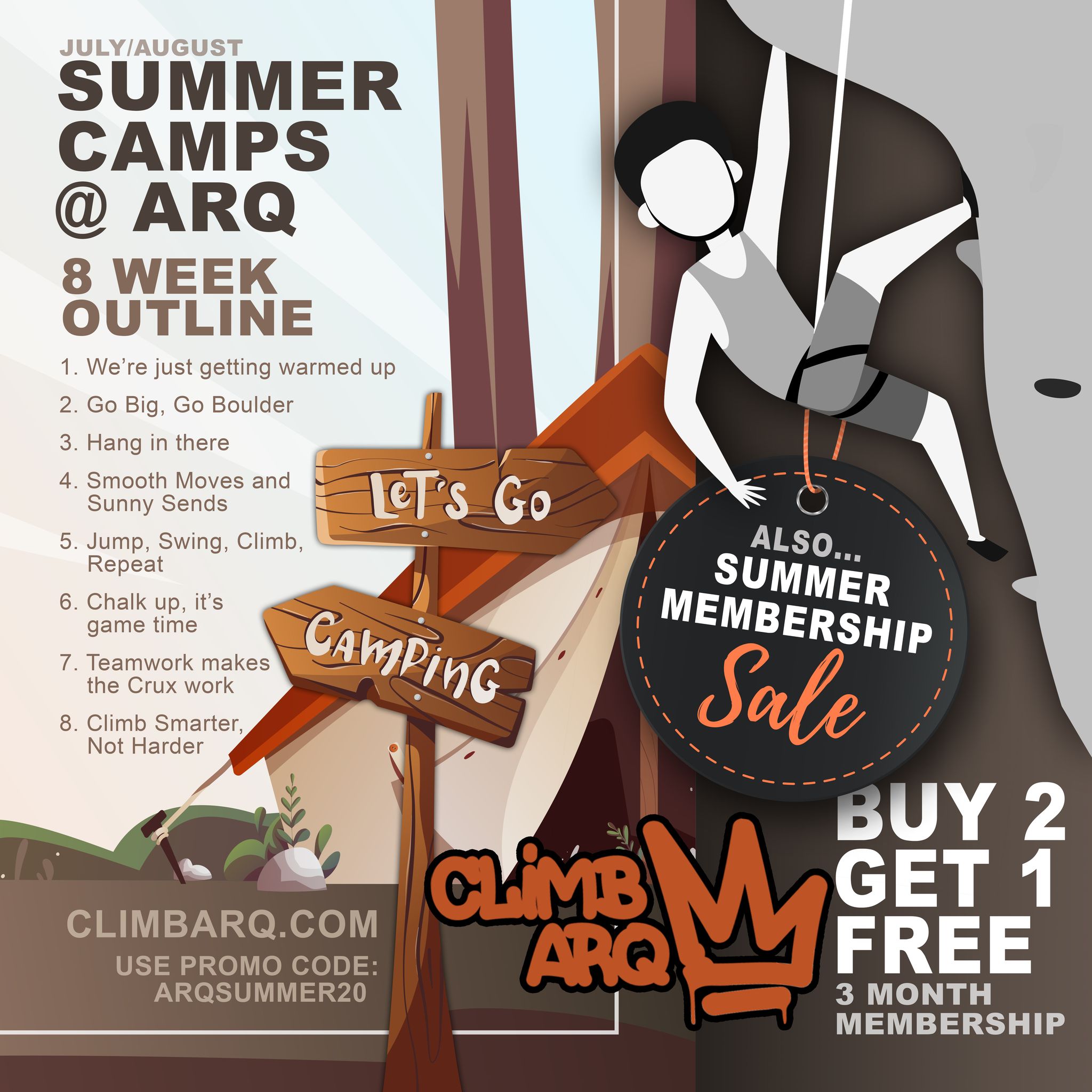 ☀️ Summer at Arq is here… and it’s going to be GOOD.
Looking for a way to keep the kids active, engaged, and stoked all summer long? Our 8-week Summer Camps (July/August) are packed with everything they love—climbing, games, creative crafts, and tons of fun in a safe, supportive environment. You don't need to worry about booking all 8 weeks, or even full weeks. We welcome single day "campers" too!!!
Whether they’re brand new or already love the walls, every day at Arq is about building confidence, making friends, and having an awesome time.
PLUS!!!! We’ve got a summer deal you don’t want to miss:
🔥 Buy a2 month membership, get the 3rd FREE
Climb more. Play more. Be part of the community.
Summer at Arq is all about movement, laughter, and making the most of every day.
👉 Spots fill fast in our camps—sign up now and make this your best summer yet.
https://climbarq.portal.approach.app