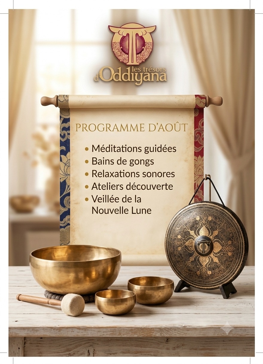 Il y a quelques semaines, nous vous partagions un rêve.
Faire des Trésors d'Oddiyana un lieu vivant.
Un lieu où l'on vient non seulement pour découvrir, mais aussi pour vivre des expériences, prendre le temps, échanger et se retrouver.
Aujourd'hui, ce rêve prend une nouvelle dimension.
À partir du mois d'août, nous vous donnerons rendez-vous chaque semaine.
🌿 Méditations guidées
🔔 Bains de gongs
🎶 Relaxations sonores
🪷 Ateliers découverte
🏔️ Portes ouvertes
🌑 Veillée de la Nouvelle Lune
Des rendez-vous ouverts à tous.
Pas besoin de connaître les bols chantants.
Pas besoin d'avoir déjà médité.
Pas besoin d'avoir suivi un stage.
Seulement l'envie de ralentir.
De s'accorder une parenthèse.
D'écouter autrement.
Parce que parfois, une heure suffit pour repartir un peu plus léger qu'en arrivant.
Nous avons hâte de vous accueillir.
Programme complet : https://www.tresors-oddiyana.com/formations-alain-griet