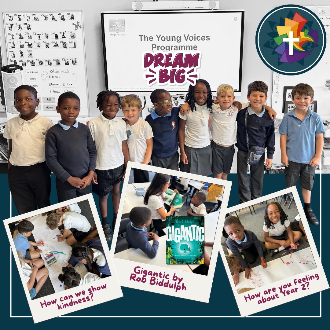 🌟 Year 1 Dreamed Big! 🌟
This week, our Year 1 children enjoyed a wonderful treat as part of our Dream Big Project celebration! 🎉
Our workshop focused on the importance of kindness. We talked about what it means to be a good listener, explored the many ways we can show kindness to others, and shared our thoughts while reading the beautiful story Gigantic. The children had some fantastic discussions about what they liked and disliked about the book.
To finish our celebration, everyone contributed to a giant roll of paper, drawing and writing about how they can show kindness and how they feel about moving into Year 2. It was a lovely opportunity for the children to reflect on their journey and look ahead with excitement.
A huge thank you to the @literacy_trust and all of the wonderful volunteers for making today so special. Year 1 had an amazing time and created memories they will treasure! 💙📚✨