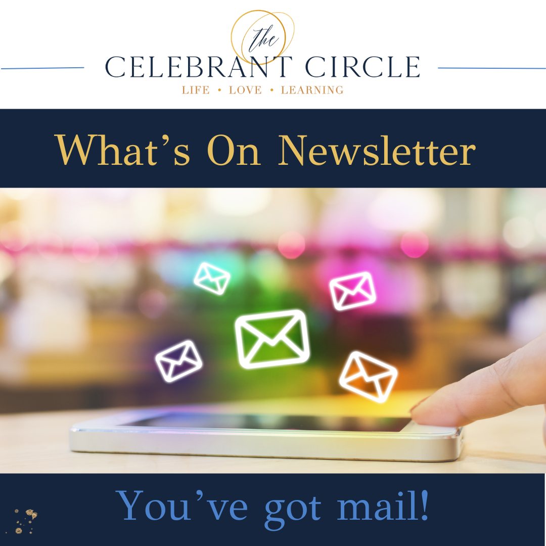 📨The Celebrant Circle What's On Newsletter has been sent out.
🗞️ Read it here - https://www.celebrantcircle.com/so/8dPxqGbIC to catch up with all the news!
Keep up to date with all the latest on offer.
Sign up via our website