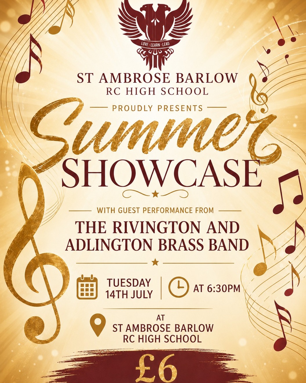 Join us for St Ambrose Barlow's Summer Showcase!🎶🎺🎻🎷🎤🎸🥁
Tuesday 14th July at 6.30pm
Come along to support our talented students and enjoy a wonderful evening of live music! And this year, we are very excited to welcome our guest performers, The Rivington and Adlington Brass Band.
Tickets are £6 and can be purchased via Parent Pay or by following the link below:
https://www.eventbrite.com/e/st-ambrose-barlow-summer-showcase-tickets-1992761276622?aff=oddtdtcreator