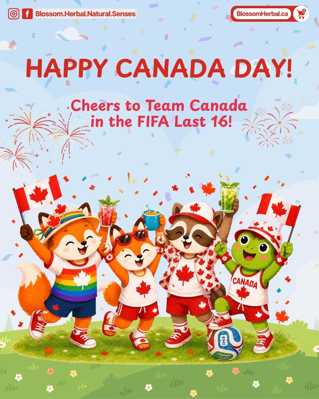 Happy Canada Day! 🇨🇦⚽
Cheers to Team Canada in the FIFA Last 16! 🍁 What an incredible, historic milestone with the games here right at home.
Our squad has their drinks raised, the cheers are loud, and the long weekend vibes are unmatched. Let’s celebrate big today! 🎉
📣📣 Go Team Go 📣📣 for our next game on July 4th!
#CanadaDay #GoCanadaGo #FIFA #truenorthstrongandfree🇨🇦 #BlossomHerbal