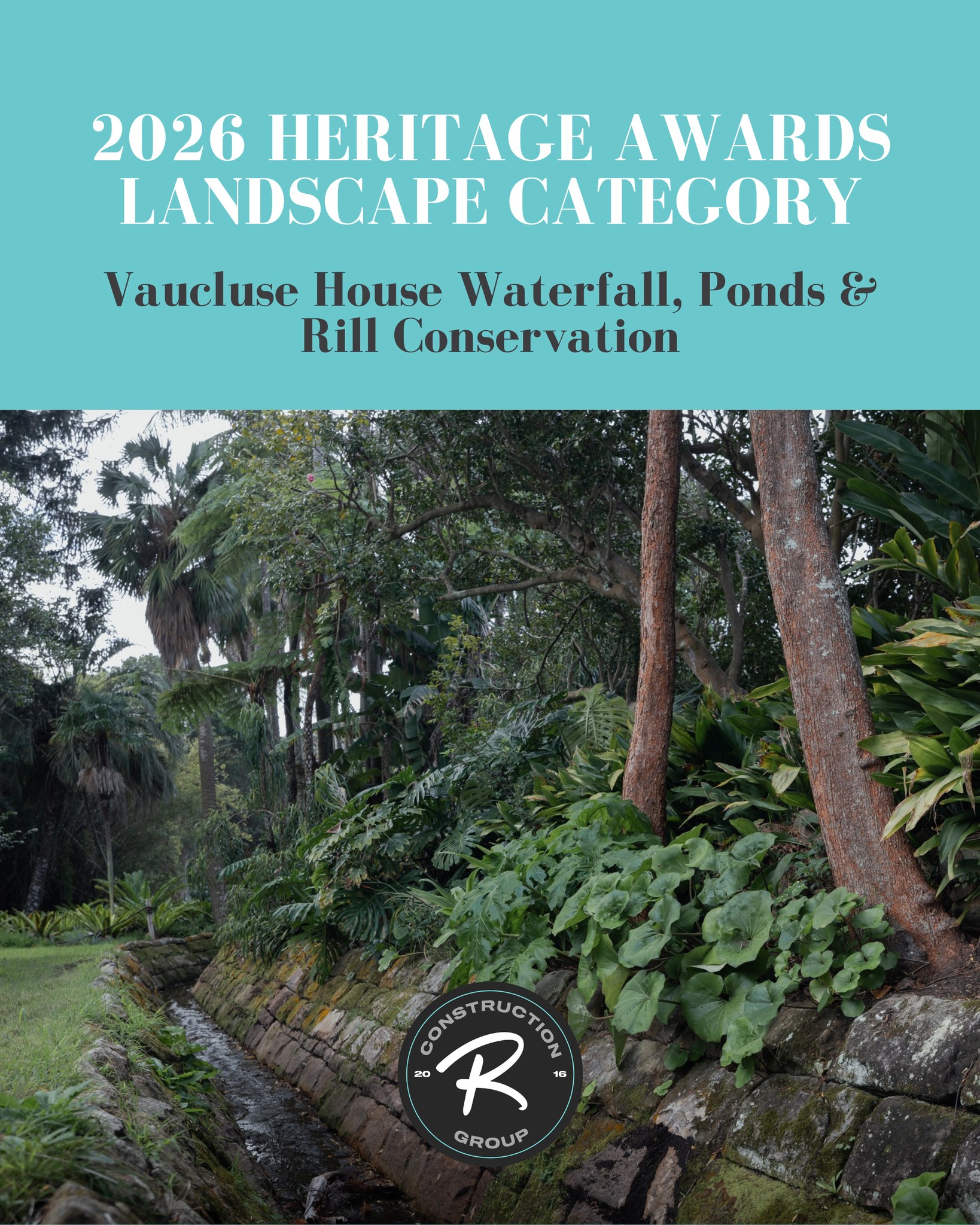 🏆 Highly Commended at the 2026 Heritage Awards
We're proud to share that the Vaucluse House Waterfall, Ponds and Rill Conservation project has been recognised with a Highly Commended award in the Landscape category at the 2026 Heritage Awards.
Working on one of NSW's most significant heritage sites was a privilege, and this recognition reflects the collaboration, craftsmanship and care that went into preserving this important piece of history.
Congratulations to our project team and all our project partners on this fantastic achievement.
Thank you to Museums of History NSW for entrusting us with this important conservation project.
#HeritageAwards #HeritageConservation #VaucluseHouse #RogersConstructionGroup
