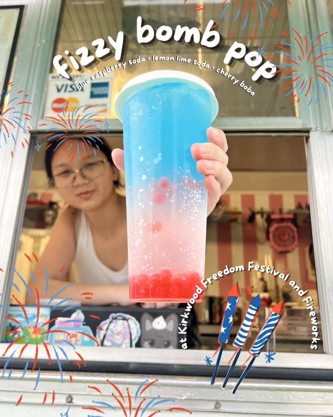 Our iconic Fizzy Bomb Pop is back for the 4th! Come join us at Kirkwood’s Freedom Festival and Fireworks to celebrate🎆🧋