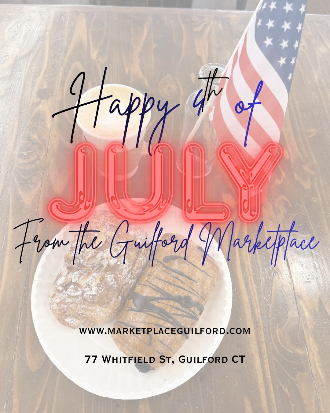 🇺🇸 Happy 4th of July from all of us at The Marketplace! ❤️🤍💙
Wishing you a day filled with great coffee, delicious bites, and wonderful memories with family and friends. Have a safe, fun, and happy Independence Day!
#FourthOfJuly #IndependenceDay #USA #CelebrateSafely #yourmarketyourplace #localfirst #thisisguilford