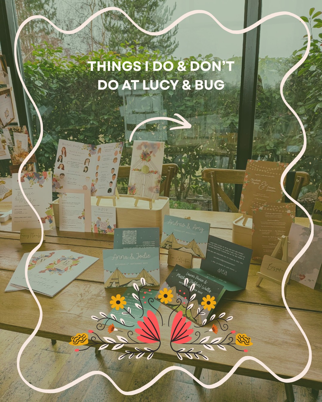 What do I actually do at Lucy & Bug?
I design wedding stationery.
I create branding and stationery for small businesses.
I love bringing completely bespoke ideas to life.
Sadly, I can't stop your guests pinching the table numbers or persuade your other half that embossed menus are a necessity. 🤷♀️
If you're planning a wedding or looking to give your business a little glow up, I'd love to help create something that's completely unique to you.
Which of the "don'ts" made you laugh the most?👇
✨
#LucyAndBug #WeddingStationery #BespokeWeddingStationery #WeddingInvitations #OnTheDayStationery #UKWedding #BrideToBe #WeddingPlanning #WeddingDetails #WeddingInspiration #SmallBusinessBranding #SmallBusinessStationery #BrandDesign #LogoDesign #IllustrationDesign #CustomDesign #SupportSmallBusiness #ShopSmallUK #WestMidlandsWedding #WorcestershireWedding