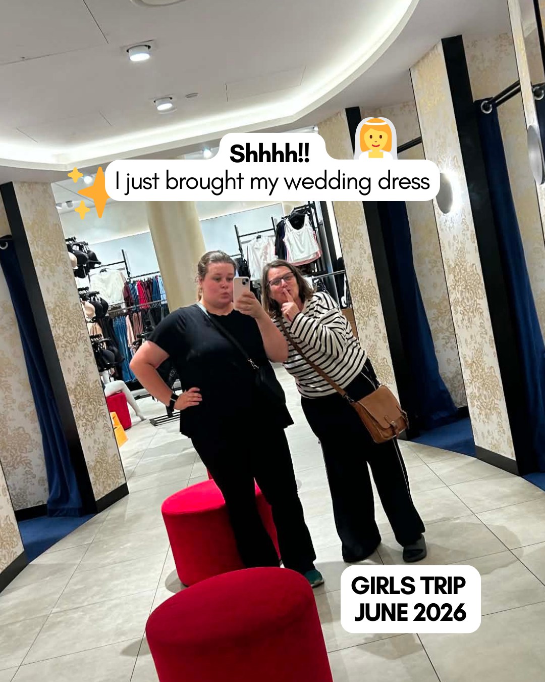 Spoiler alert: The first dress I tried on was the one. 😏
If you'd asked me a year ago what this stage of life would look like, I don't think I would have imagined weekends filled with wedding planning and house projects.
Last month, Mum and I headed away for a girls trip with two very important missions.
First, a trip to IKEA for some much-needed office furniture. Creating a workspace that inspires me has been high on my priority list as I settle into working from our new home.
Our second mission, finding Mum the perfect Mother of the Bride dress.
Of course, while we were there, I decided to try on a few dresses too.
I thought I'd try a couple on, get a feel for different styles, and order something online.
Instead... the very first dress I stepped into was the one.
Now, with only four months until the big day, it's all starting to feel very real.