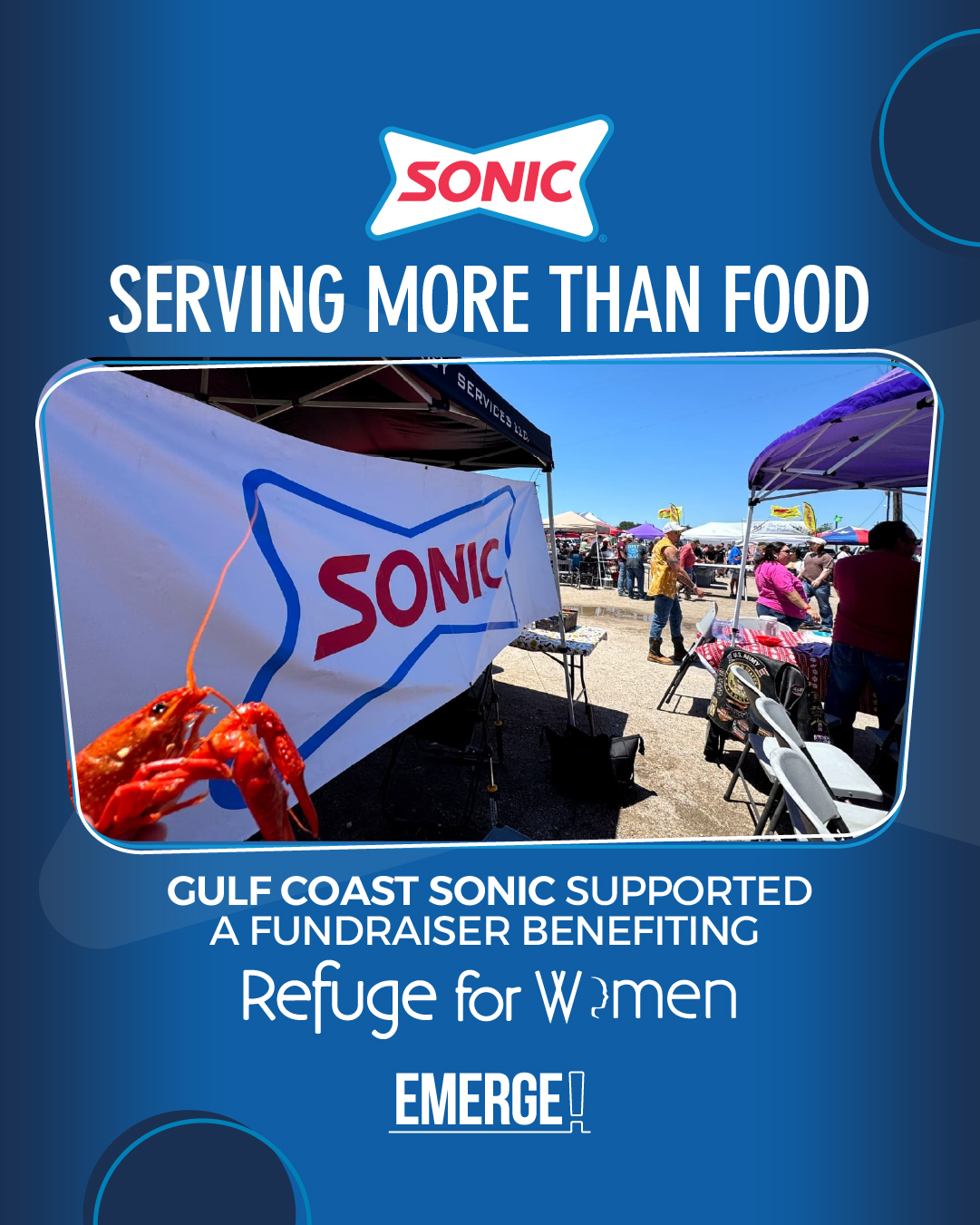 The best community partnerships create impact far beyond the event itself.
Recently, our Emerge Gulf Coast Sonic sponsored a Crawfish Cook-Off team benefiting Refuge for Women Texas Gulf Coast, helping support an organization dedicated to restoring hope and creating opportunities for women in need.
While there was plenty of Super Sonic crawfish to enjoy, the bigger story was the cause behind the event.
Strong communities are built when businesses, organizations, and local leaders come together around something bigger than themselves.
Proud of the Gulf Coast team for showing that community engagement!
Learn more about how we're investing in the communities we serve at www.emergeinc.net
#EmergeInc #CommunityImpact #GivingBack #CommunityLove #SonicDriveIn #RefugeForWomen #CommunityPartnerships #SupportLocal #PeopleFirst #MakingADifference #ServeWithPurpose #StrongerTogether #GulfCoast #CommunityEngagement