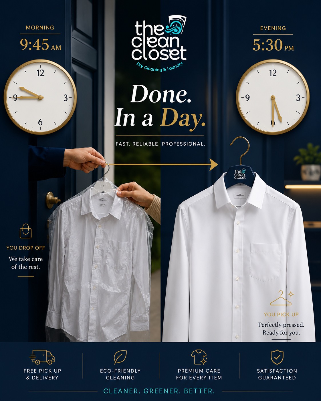 ⚡ Same-day dry cleaning is not a marketing phrase. It's an actual thing we do, every day.
Here's exactly how it works:
📞 Call or book online before 10 AM
🚪 We collect from your door (or drop off in-store yourself)
🧺 Your garment goes through our hydrocarbon cleaning process
👔 Pressed, packaged, and ready
🕔 Back in your hands by close of business — same day
This is for the meeting that got moved up. The event you forgot was tonight. The shirt that absolutely has to be ready before 6 PM.
Available Monday to Saturday across Braddon, Hawker, and Kingston.
Cleanie says:
💬 "Same-day. Not 'we'll try.' Same-day."
📞 1300 656 895 — call before 10 AM | 🌐 thecleancloset.com.au