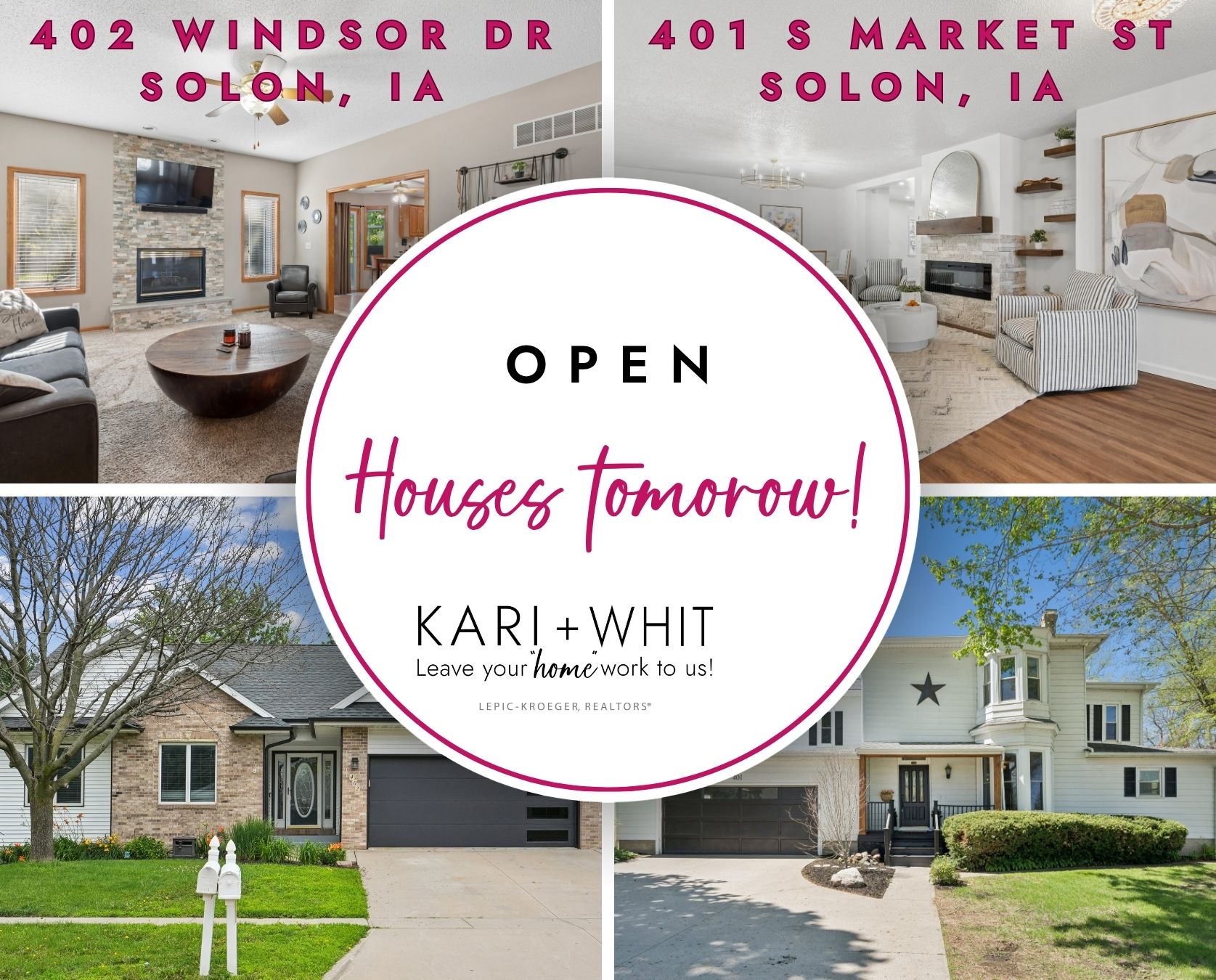 🎉 Your Saturday plans just got better! 🏡
Why visit one open house when you can tour TWO?
Join us Saturday, July 11th from 12:00–1:30 PM and explore two incredible Solon homes—each with its own unique style and charm!
🏠 401 S Market Street – Timeless character meets beautiful modern updates.
🏠 402 Windsor Drive – Spacious ranch living with room for everyone.
Whether you’re searching for your forever home, thinking about making a move, or simply love touring beautiful homes, we’d love to see you!
📍 Saturday, July 11
⏰ 12:00–1:30 PM
Bring a friend and spend your afternoon house hunting with us!