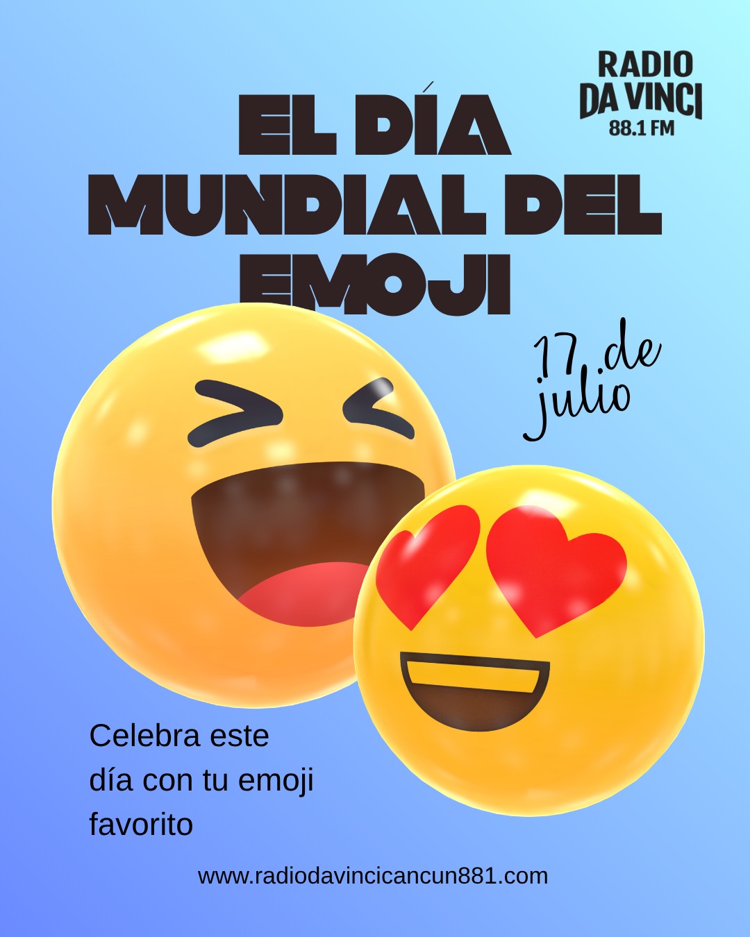 😄🎉 ¡Feliz Día Mundial del Emoji!
Hoy celebramos esos pequeños íconos que, con una sola imagen, pueden expresar alegría, sorpresa, amor, emoción o hasta una carcajada. Los emojis se han convertido en un lenguaje universal que hace nuestras conversaciones más cercanas, creativas y divertidas.
¿Cuántos emojis usas al día? 🤔💬
Cuéntanos en los comentarios: ¿Cuál es el emoji que más te representa? 👇
Nosotros empezamos: 🎙️📻❤️
#DíaDelEmoji #WorldEmojiDay #Emojis #RedesSociales #ComunicaciónDigital #RadioDaVinci