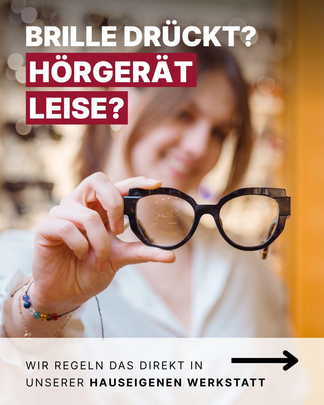 Brille drückt? Hörgerät sitzt nicht richtig? Dann wird’s Zeit für einen kurzen Besuch bei Baur Optik 👋
Dank unserer hauseigenen Werkstatt können wir viele Anpassungen direkt vor Ort erledigen – schnell, unkompliziert und ohne lange Wartezeiten.✅ Ob schiefe Brille, lockere Schraube oder kleine Anpassungen am Hörgerät: Wir kümmern uns darum.
Denn gutes Sehen und Hören sollte vor allem eins sein: angenehm im Alltag. ✨
Komm einfach in einer unserer Filialen in 📍Donauwörth, Wertingen oder Rain vorbei.
#BaurOptik #Optiker #Hörakustik #WerkstattService #service