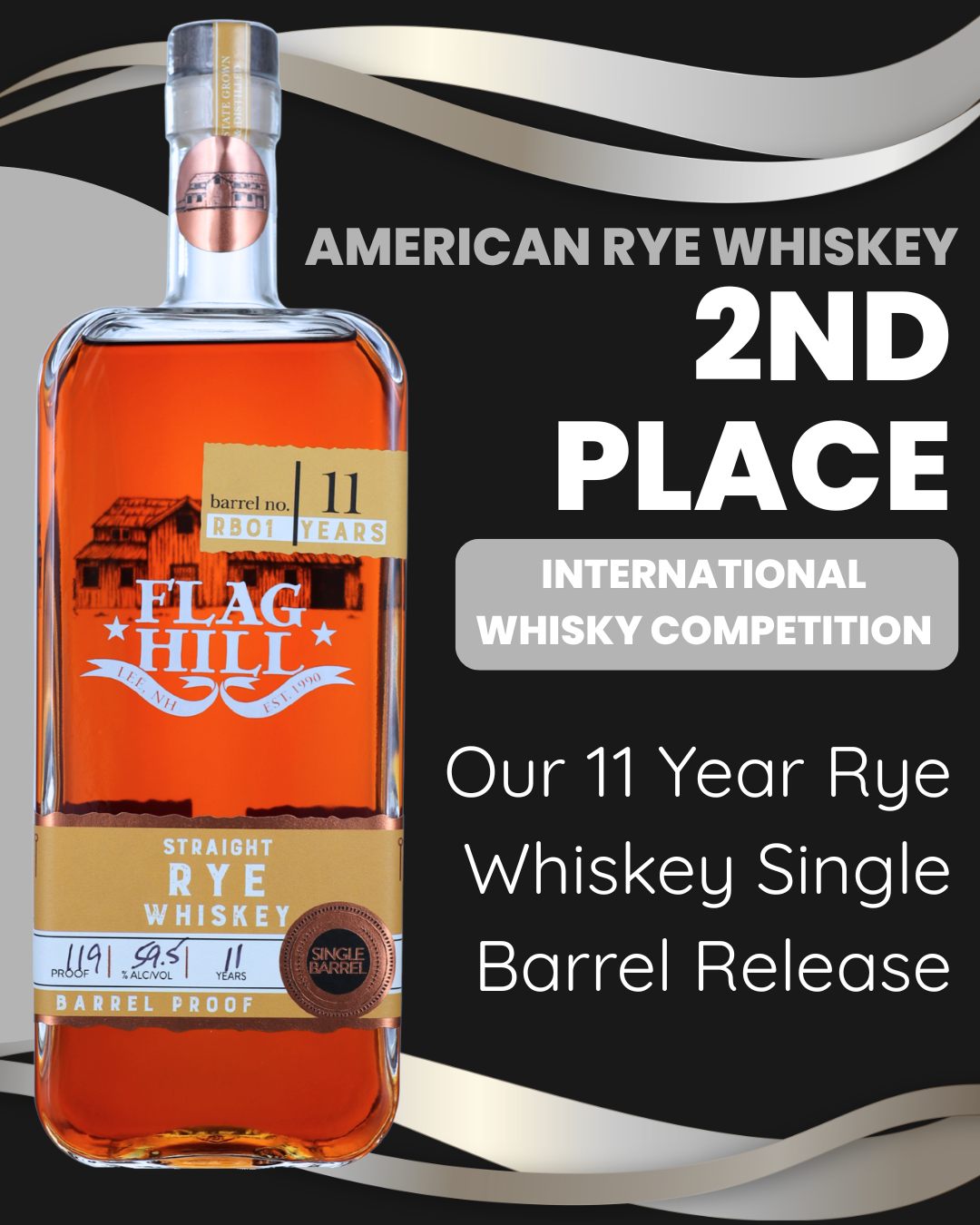 Honored to win second place in the @whiskycompetition for Best American Rye Whiskey 2026! If you haven't tried it, this bottling is the oldest and highest proof whiskey we have yet to release. It also happens to be the first barrel of Rye Whiskey we put up. We released it this winter in honor of our brand-new tasting room. Unfortunately, we only have a few cases left, so get them while you can!