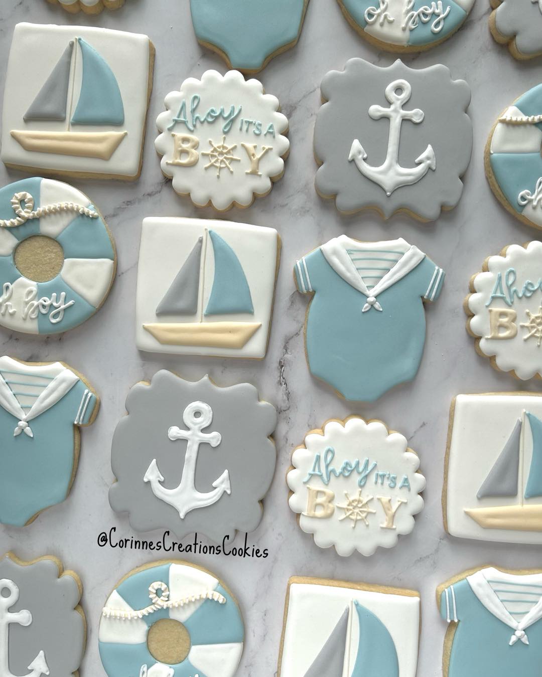 Ahoy it’s a Boy baby shower cookies. Look at that sailor onesie!!
.
.
.
#babyshowercookies #thewoodlandstxcookies #babyshower #sugarcookies #decoratedcookies #thewoodlandstx #customcookies #ahoyitsaboy #babyboyshowercookies #sailor