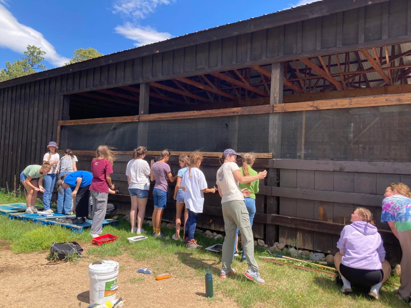 We were happy to welcome a wonderful girls youth group to MacGregor Ranch for a camping trip filled with learning, service, and fun!
During their stay, the group volunteered their time to help paint our hay barn, a project that makes a big difference in preserving the ranch for future generations, and just in time for our haying season! Their hard work, positive attitudes, and willingness to pitch in are greatly appreciated.
Thank you for choosing MacGregor Ranch for your adventure and for leaving the ranch a little better than you found it. We hope you made great memories during your time here!