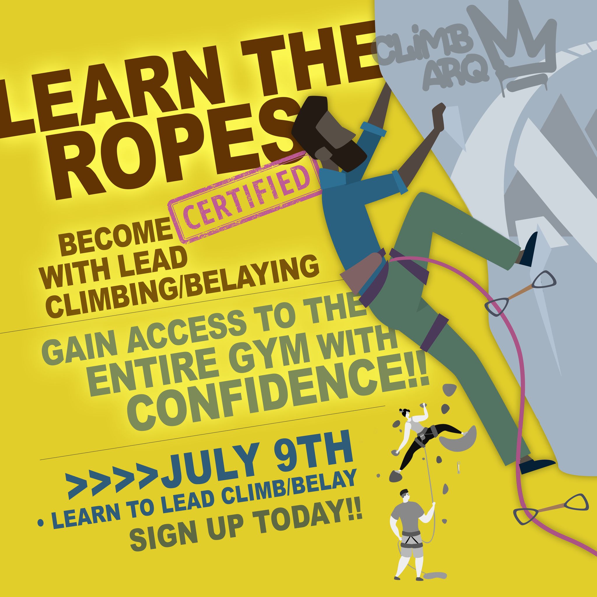 If you'd like to further your skills in lead climbing, giving you access to the ENTIRE roped area at Arq, this course is for you. Tonight's the night!!! Gain skills, get certified, climb with confidence. 6pm - 9pm.
See you tonight!!!