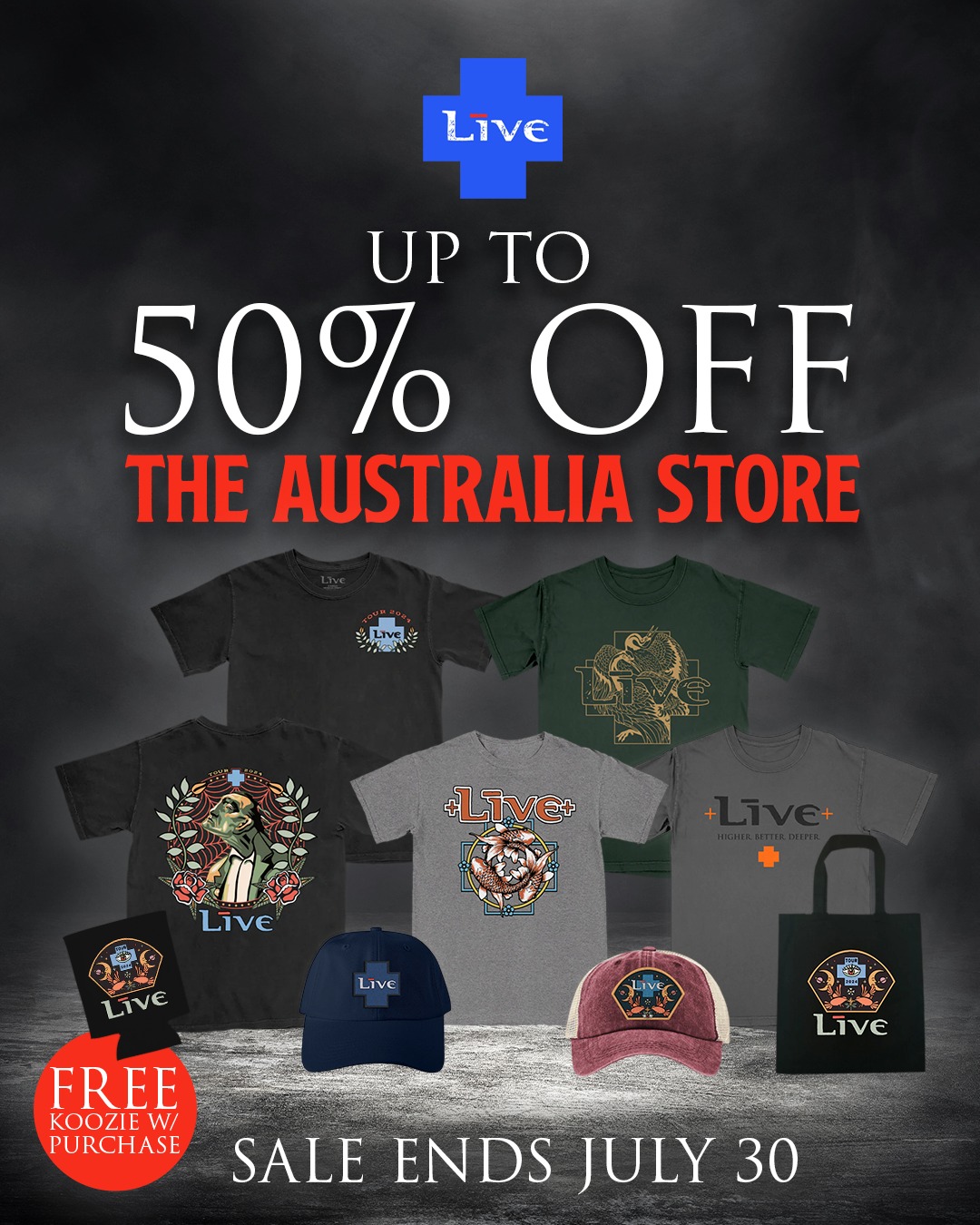 The Official LiVE Australia Store are having a Sale!!
https://livetheband.com.au/
With up to 50% off.
*Discount prices shown in the Cart*
Sale ends Thursday 30 July 2026
So, to quote a lyric from Vine Street
"Don't be late, don't hesitate".