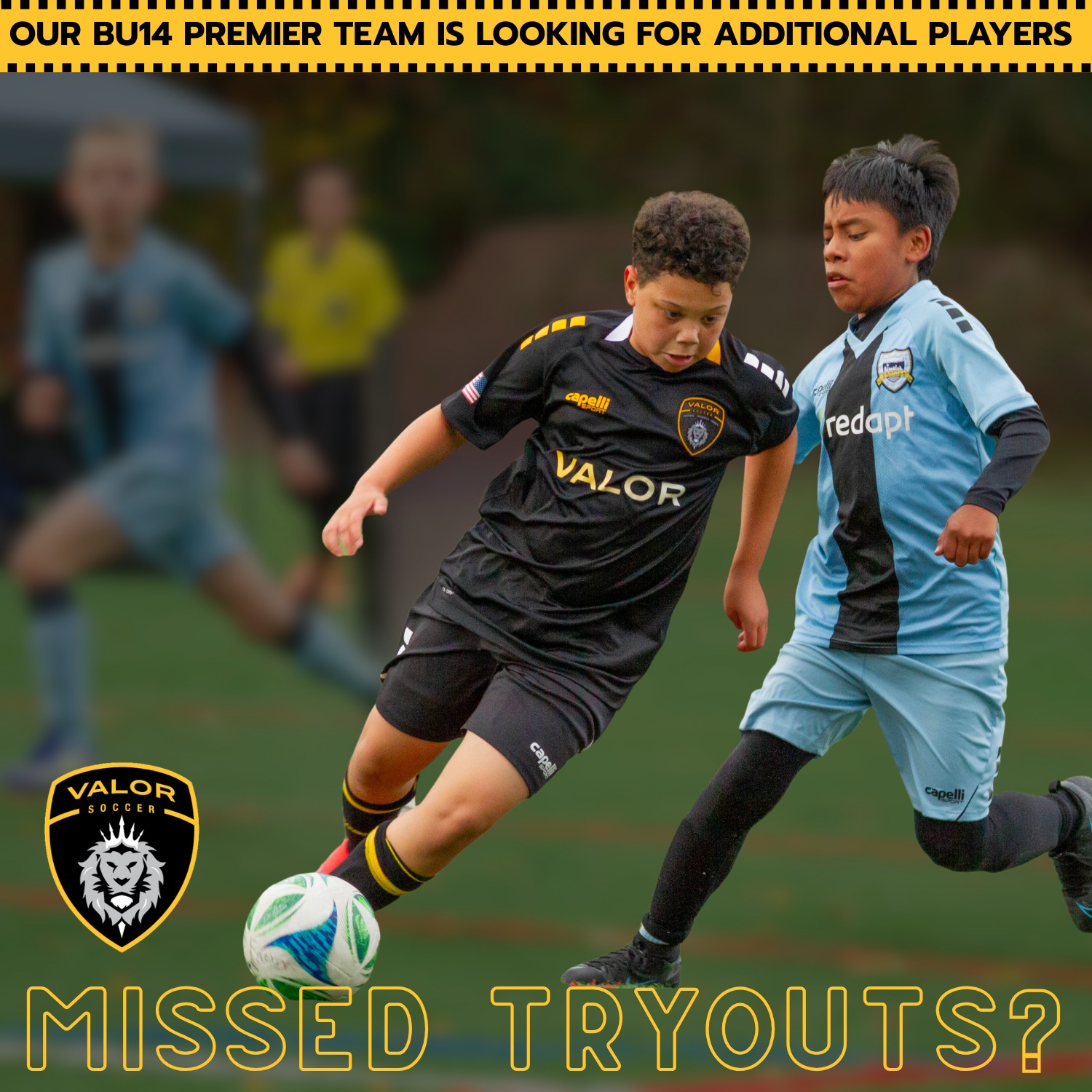 Our BU14 Premier team is looking for additional players for the 2026-27 season
Interested in having your player evaluated? Email info@valorsoccer.com to learn more and schedule an evaluation.
Come be part of the Valor family #WeAreValor #YouthSoccer #BoysSoccer