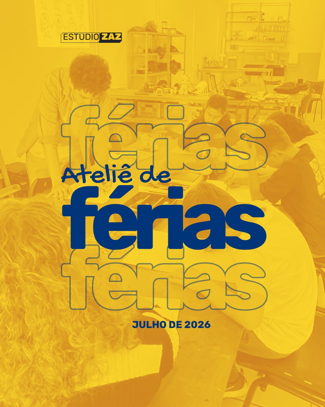 ✨ ATELIÊ DE FÉRIAS • ESTÚDIO ZAZ 💛
✨ Pensamos a programação das Oficinas de Inverno com bastante carinho, considerando tudo o que vocês nos contaram quando procuraram o Estúdio ZAZ. 💛
Cada oficina pode ser feita de forma independente, mas quem participa de mais encontros vivencia um percurso de aprendizagem mais completo.
🎨 1 oficina: introdução à técnica escolhida.
✨ 2 oficinas: aprofundamento da técnica apresentada no primeiro encontro.
✏️ No desenho, as quatro oficinas são divididas em dois percursos: na primeira semana, uma técnica é apresentada e desenvolvida em dois encontros; na segunda, iniciamos uma nova técnica seguindo a mesma proposta.
Assim, cada participante pode escolher entre uma experiência pontual ou um percurso mais completo ao longo da programação. 🌻
Preparamos uma programação especial para crianças e adolescentes de 7 a 18 anos, com materiais inclusos e acompanhamento de professores-artistas. 🎨
🗓️ Programação
✏️ Segunda e quarta — Desenho Tradicional
🕒 15h45 às 18h
🖌️ Terça — Pintura Acrílica
🕑 14h às 16h
🏺 Quinta — Cerâmica Manual
🕒 15h45 às 18h
👧🧒 Para crianças e adolescentes de 7 a 18 anos.
💛 Materiais inclusos.
✨ Turmas com até 6 participantes.
Esperamos vocês para uma semana de muita criação no Estúdio ZAZ! 🌻💛