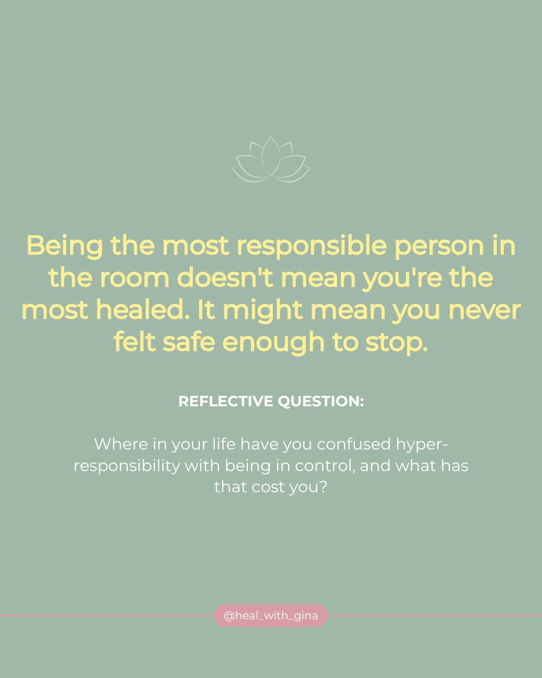 If you were the kid who held everything together...
The one who didn't add to the chaos. Who figured it out on your own. Who grew up fast because someone had to.
This one is for you.
Hyper-responsibility isn't a personality trait. It's a survival response.
It says: If I manage everything perfectly, maybe nothing will fall apart. Maybe I'll be safe. Maybe I'll be loved.
The exhausting part?
It works...until it doesn't.
Because control is not the same as security. And being needed is not the same as being loved.
The most profound thing I've watched happen in healing work is when someone finally gives themselves permission to put something down.
Not to fail. Not to fall apart.
But to rest. And trust that they're allowed to be human.
You are.
#HyperResponsibility #HealWithGina #Codependency #TraumaHealing #AdultChildrenOfDysfunction #WomenWhoOvergive #EmotionalExhaustion #HealingJourney #InnerChildHealing #CoachingForWomen
