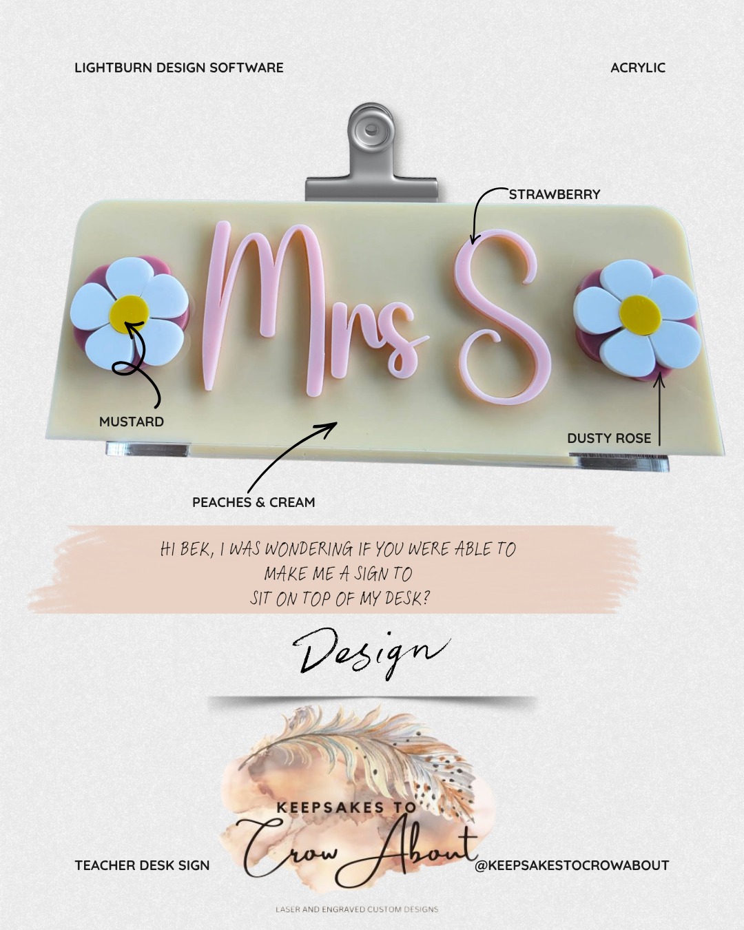 Welcome back, teachers!
The holidays are over... the laminator is warming up... and the coffee is back on repeat!
Starting Term 3 with one of my favourite personalised desk signs.
Who wouldn't smile walking into their classroom with this waiting on their desk?
#TeacherLife #TeacherDeskDecor #BackToSchool #QLDTeachers #PersonalisedAcrylic #SmallBusiness #ClassroomDecor #TeacherStyle