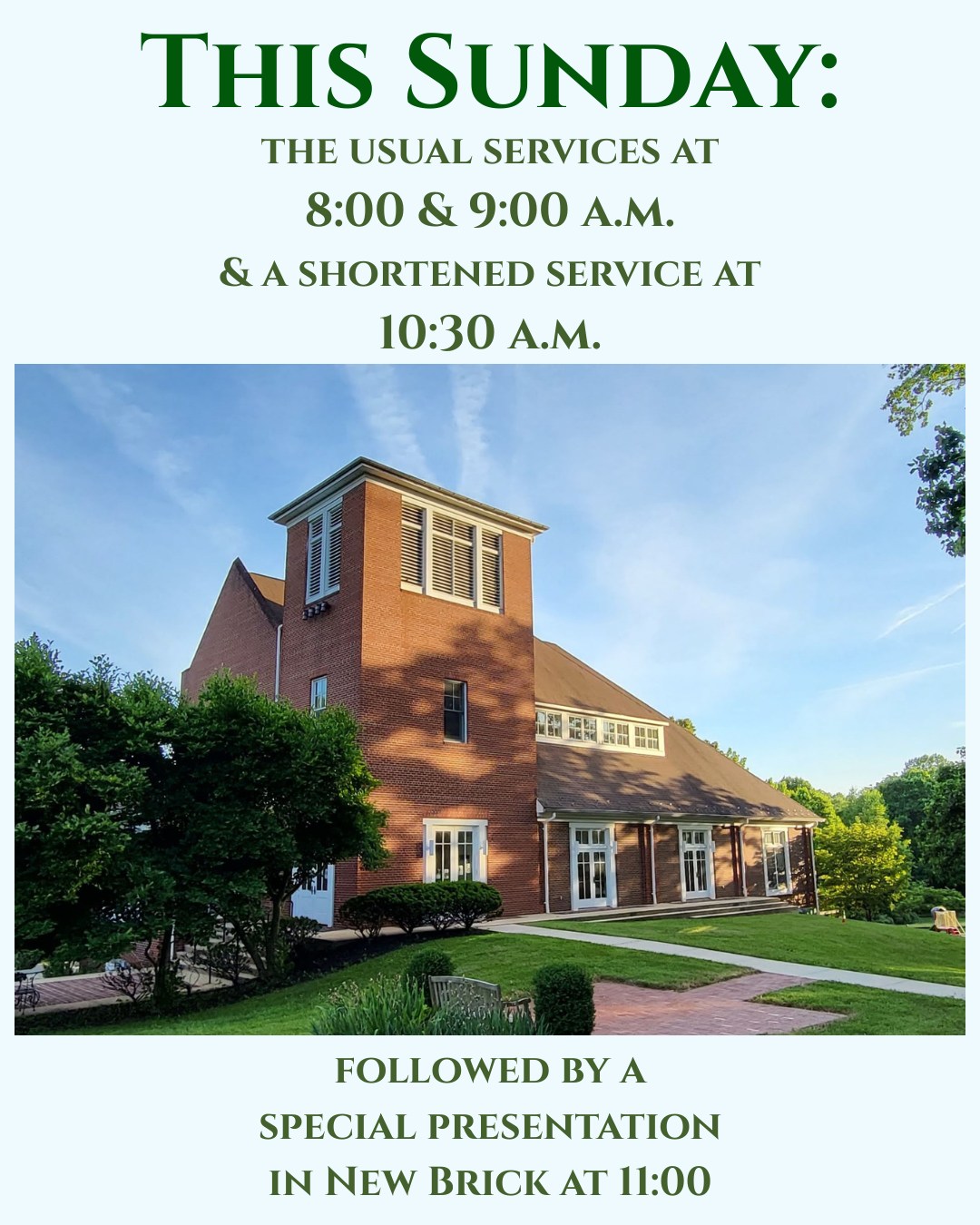 Over the past several weeks, we have been working with a consultant at Christ Church, and they will share their findings with our congregation this coming Sunday, July 19. That morning, there will be an abbreviated 10:30 worship that's followed by an 11:00 presentation, so we encourage everyone to come to New Brick to hear their findings. Their presentation will be followed by a Q&A, where we open the floor for discussion among all of us. �The presentation will be online for those who may not be able to join us, and those links will be in the Saturday This Sunday at Christ Church email. If you don't receive our emails, let us know, and we'll add you - write info (at) christchurchcolumbia (dot) org