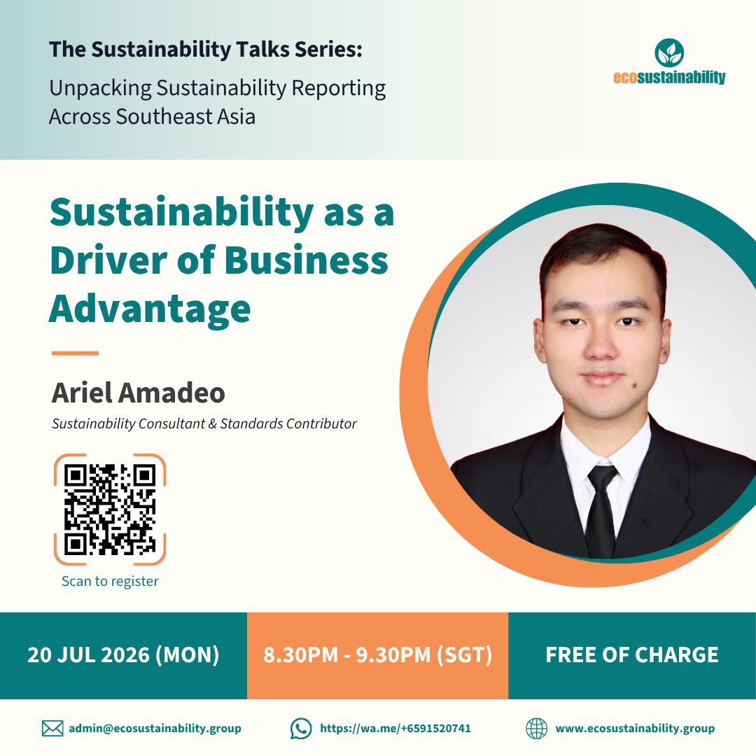 Sustainability is either making your business money.
Or it's costing you business.
There's no neutral.
The companies that figured this out aren't doing more reporting β they're winning contracts others don't qualify for, accessing capital others can't touch, and building supply chains that won't fall apart when the next regulation lands.
Most businesses are still on the wrong side of that line.
Ariel Amadeo Putra Lianto has seen why. Next Monday, he breaks down what it actually looks like to turn sustainability into a business edge β not in theory, but in practice.
60 minutes. Free.
π
Monday, 20 July 2026
β° 8:30PM β 9:30PM Singapore Time
πΈ Free of charge
π Register to get your Zoom link: https://forms.gle/UzKab4ic6Y75DDt19