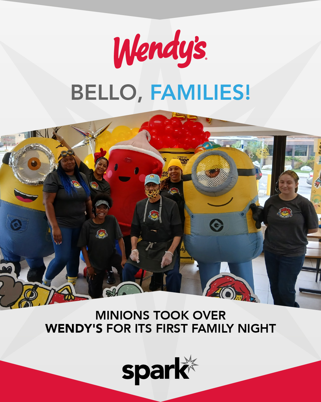 The Minions may have been the special guests, but the real stars of the night were the families, team members, and community that filled our Wendy's #1053 with energy.
Congratulations to Jazmin and the team for hosting their very first Family Night and creating an experience that brought people together beyond the drive-thru.
That's how we Light the Spark: one experience, one family, and one community at a time.
See how we're building people-centered restaurants:
sparkhou.com
#SparkHOU #FamilyNight #LightTheSpark #CommunityFirst #PeoplePowered