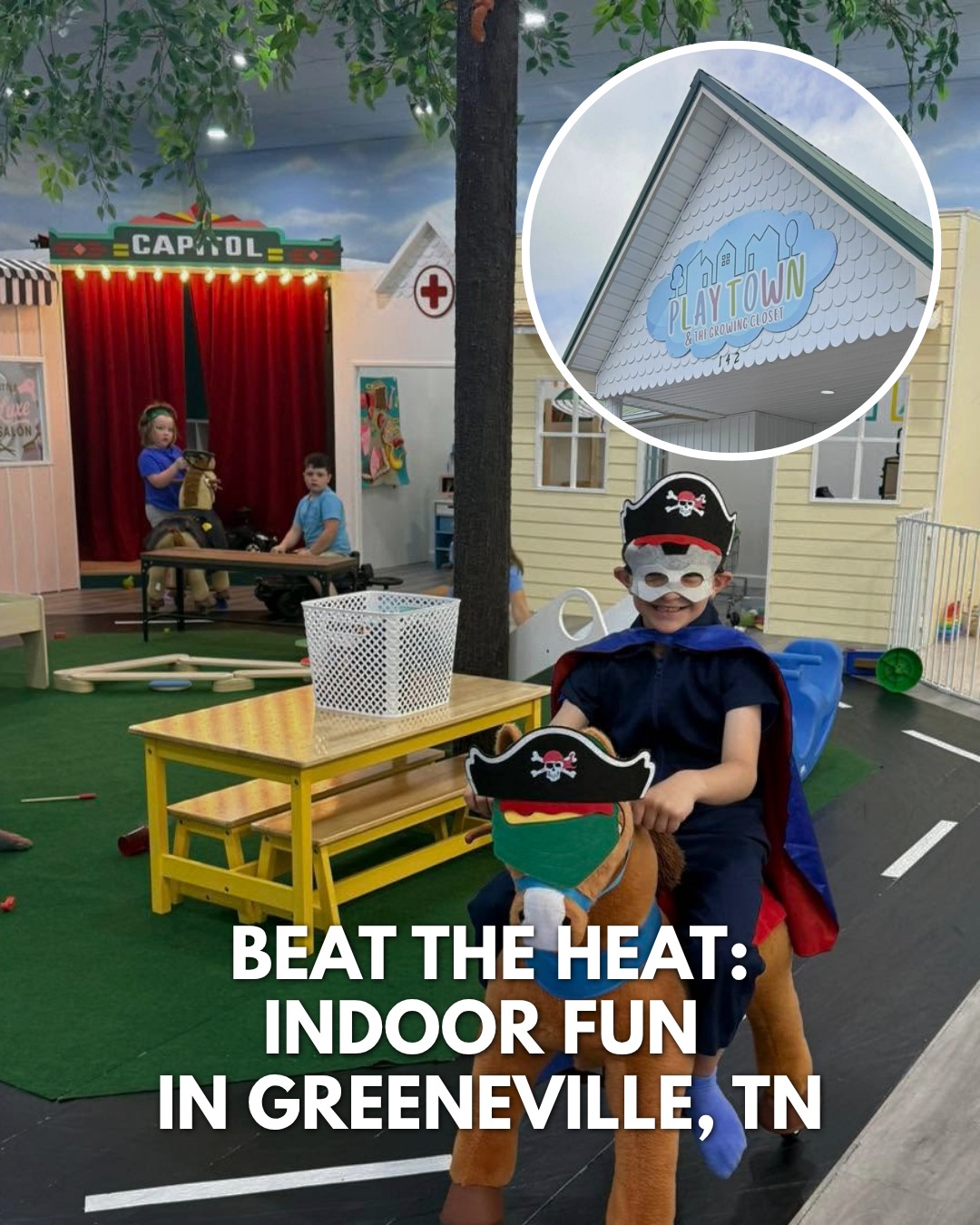 When that East Tennessee sun gets a little too warm, Greeneville has plenty of indoor ways to cool off without missing out on the fun!☀️💦🍦
Explore the tiny storefronts and imagination-sized adventures at Play Town - Greeneville , catch a show at the historic Capitol Theatre, or get your steps in browsing classic rides at Greeneville City Garage Car Museum. Story time is always a good time at the Greeneville/Greene County Public Library, and a little creativity goes a long way at Painted Turtle Craft Co. Cool down for real with a splash at the Greene County YMCA indoor pool or a scoop from Little Lou's Creamery at Horse Creek Farms- Dairy, tour the history at Dickson Williams Mansion, or let the kids burn some energy at The Factory Adventure.
However you beat the heat, Greeneville has a spot for it. Where's your family headed this summer?🛝